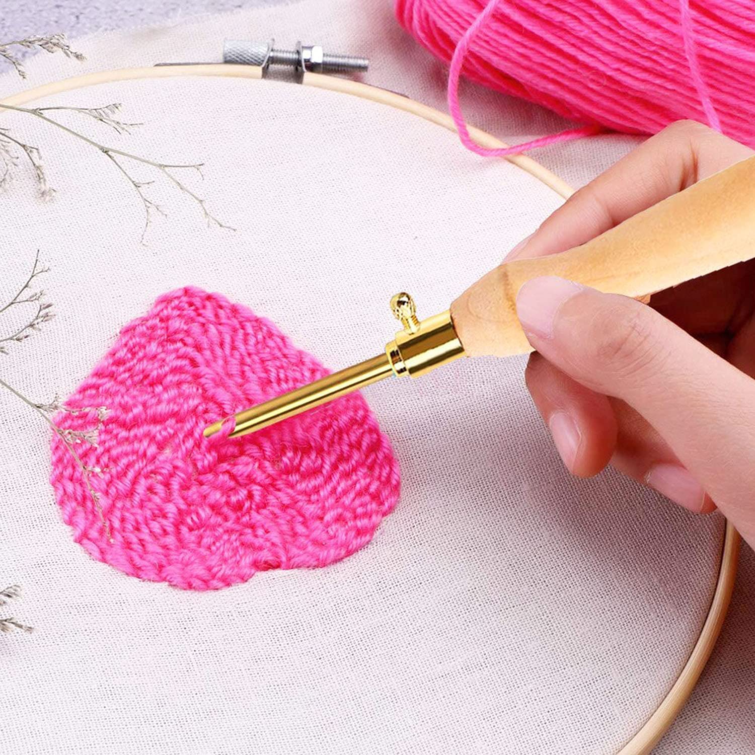 12pcs Adjustable Punch Needle Kits with Wooden Handles - DIY Embroidery Pens for Craft Stitching, Applique & Fabric Embellishment - Perfect for Home Decor, Wall Hangings & Textile Art Projects