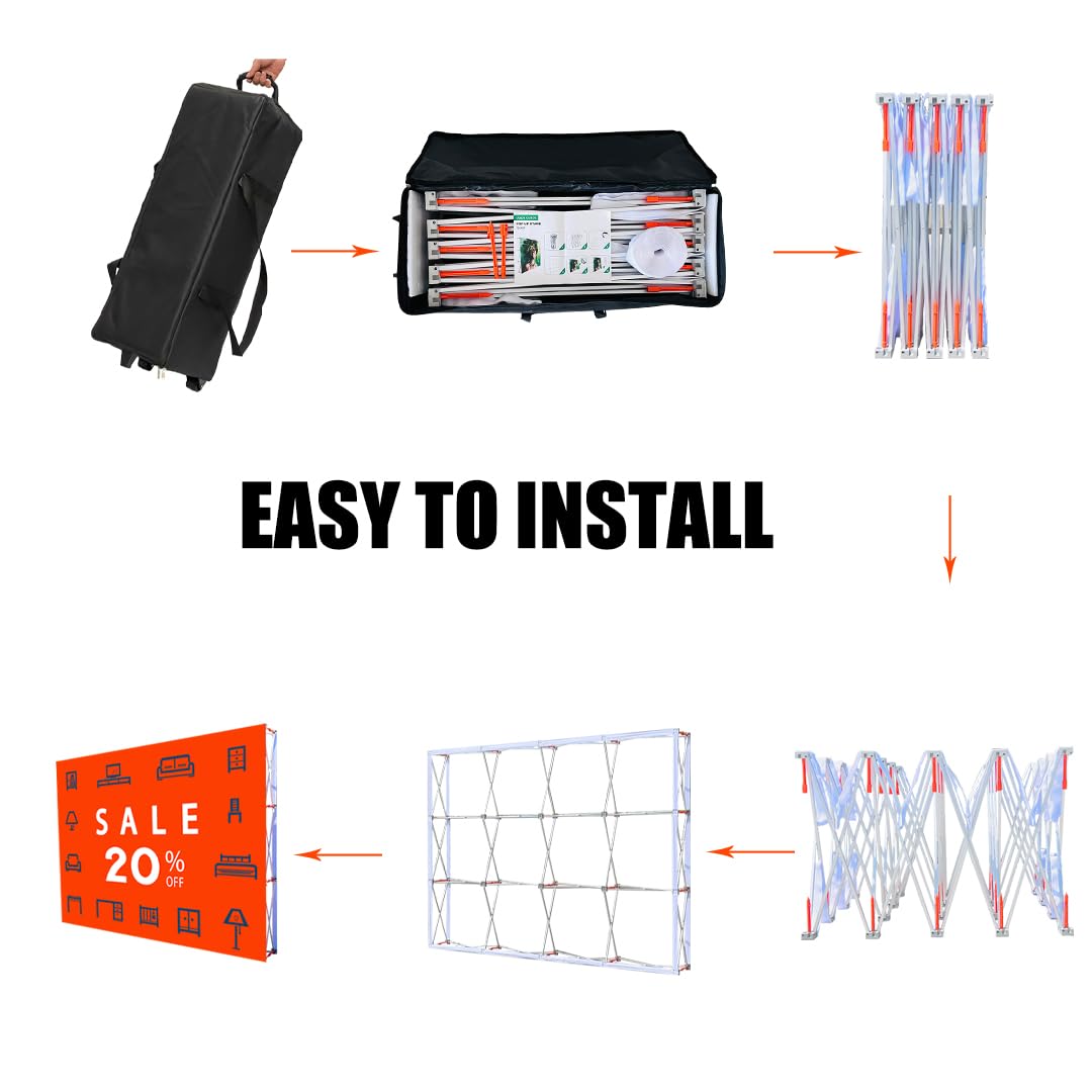 8'x10' Tension Fabric Pop Up Display Stand - Portable Trade Show Backdrop with Carrying Padded Bag - Perfect for Exhibitions, Conventions & Retail Store Promotions