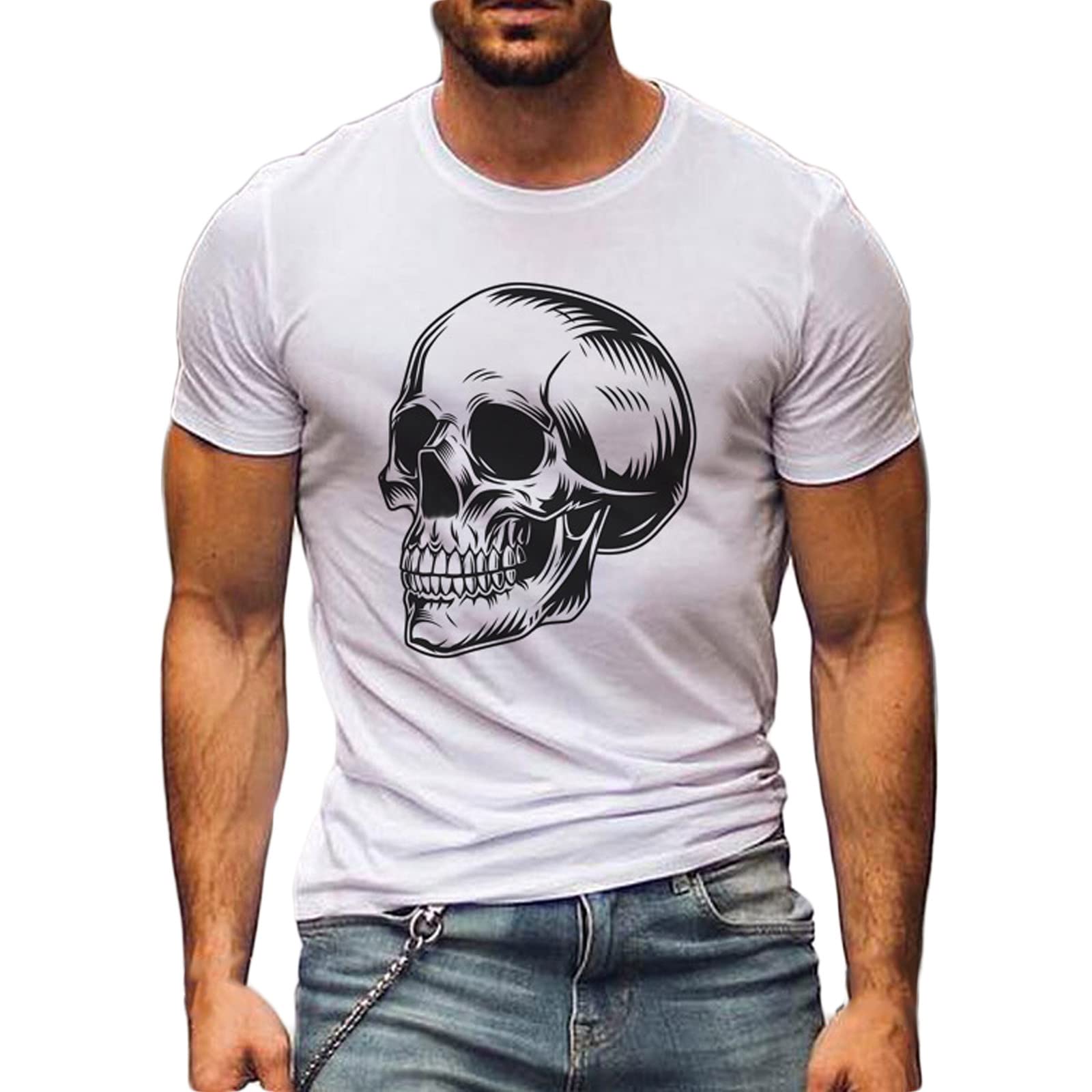 Vintage Skull Print Men's Summer T-Shirt - Cool Short Sleeve Slim Fit Crewneck Tee for Casual Wear, Street Style & Outdoor Activities
