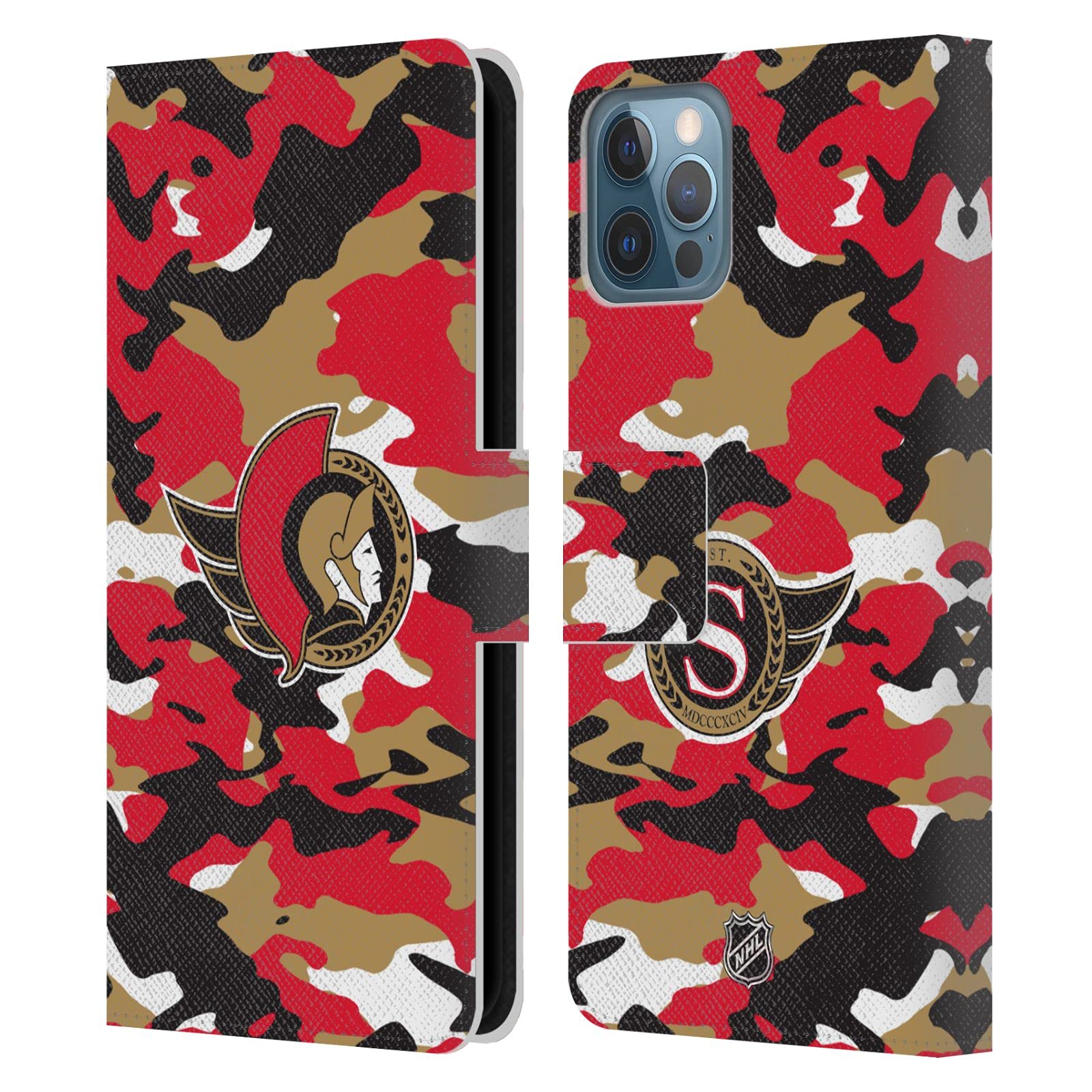 Head Case Designs NHL Ottawa Senators Camouflage Leather Wallet Case for iPhone 12/12 Pro - Perfect for Hockey Fans & Game Day
