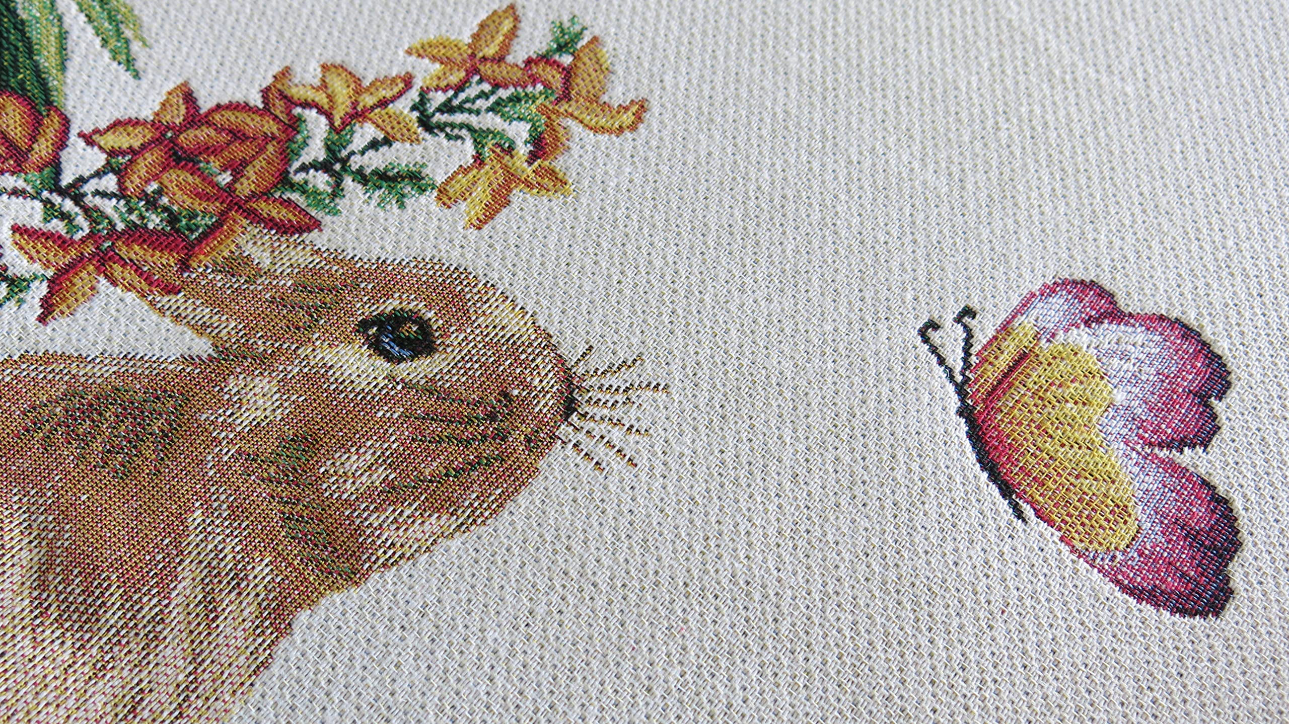 Easter Round Tablecloth 54 Inch - Floral Bunny Egg Design Fabric Table Cover for Holiday Dining, Party Decor, Spring Celebration
