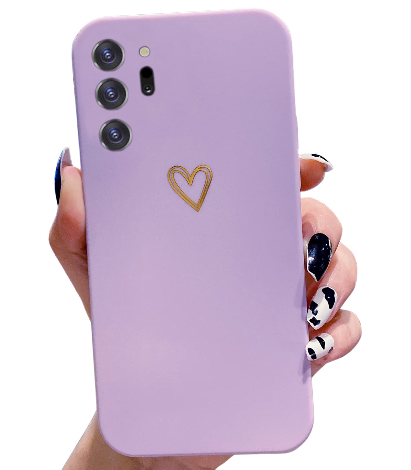 Qokey Galaxy Note 20 Ultra 5G Case (6.9 inch 2020 Model) - Cute Gold Heart Pattern Soft Silicone Protective Cover | Shockproof TPU Phone Case for Women & Men | Perfect for Everyday Use, Work & Travel - Lavender Color