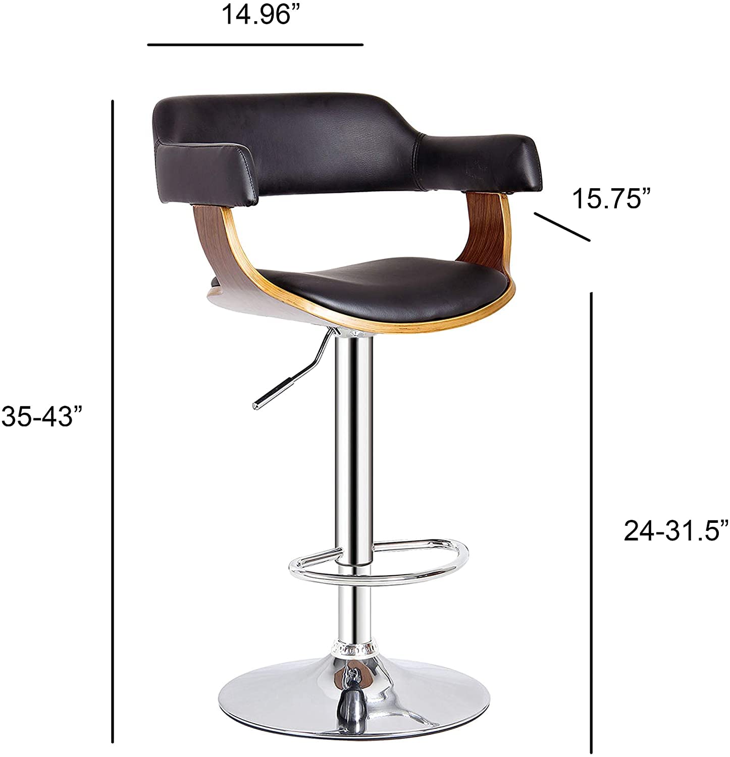 AC Pacific Adjustable Bar Stool - 360° Swivel & Hydraulic Lift, Seat Height 24