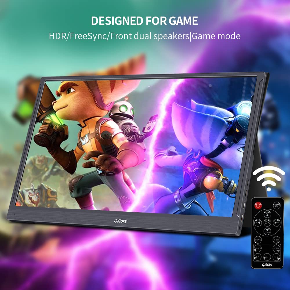 G-STORY 15.6 Inch Portable Touch Screen Monitor - Full HD 1080P IPS Display, USB-C Gaming Monitor with HDR, FreeSync, Built-in Speakers & Mini HDMI - Compatible with PS5, PS4, Xbox Series, Nintendo Switch, Laptop, PC, Mac & Smartphones - Perfect for Gaming, Work & Entertainment On-The-Go