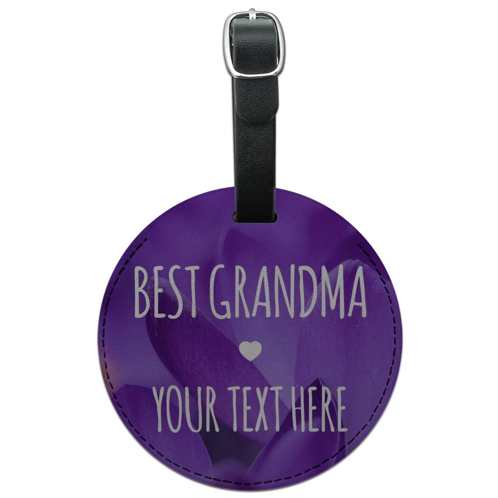 Custom Engraved Round Leather Luggage Tag for Grandma - Personalized ID Card Holder for Travel Bags | Perfect Gift for Mother's Day, Birthday & Retirement
