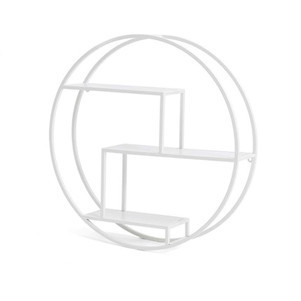 Black Round Floating Shelf - Wrought Iron Wall Mounted Shelf with Lattice Design for Living Room, Kitchen & Home Decor - White Wall-Mounted Display Organizer for Books, Plants & Decorative Items