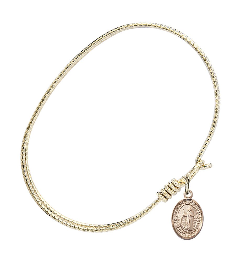 Gold-Filled Oval Eye Hook Bangle Bracelet with St. Raymond of Penafort Charm - Elegant Religious Jewelry for Women - Perfect for Church, Weddings & Everyday Wear