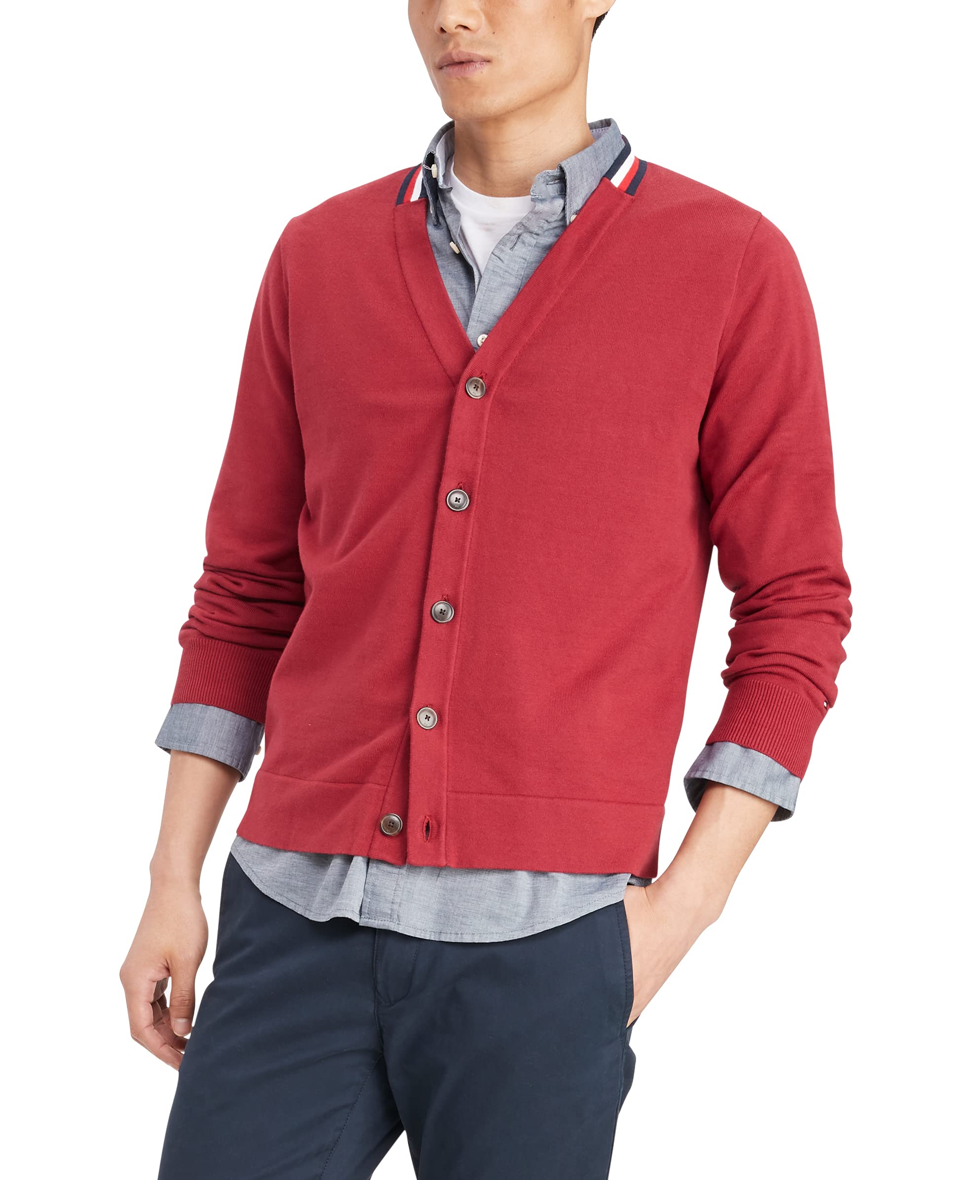 Tommy Hilfiger Men's Cotton Cardigan Sweater - Soft & Comfortable Knit Pullover for Casual Wear, Office & Fall Layering