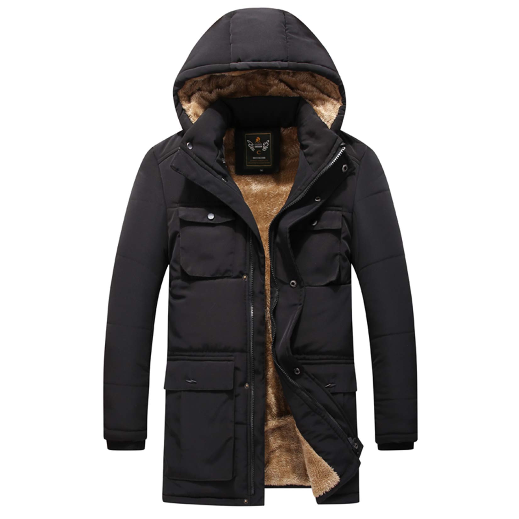 ONSEFZMZ Plus Size Men's Winter Military Jacket - Fleece Lined Thick Hooded Down Parka for Cold Weather | Casual Outdoor & Streetwear