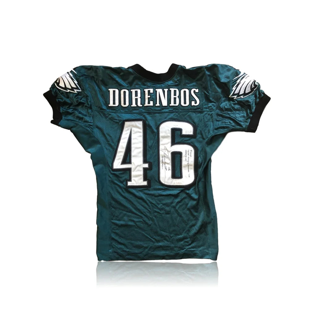 Authentic Jon Dorenbos Game-Worn Philadelphia Eagles Signed Jersey with JSA Certification - Perfect for NFL Memorabilia Collectors and Eagles Fans Display