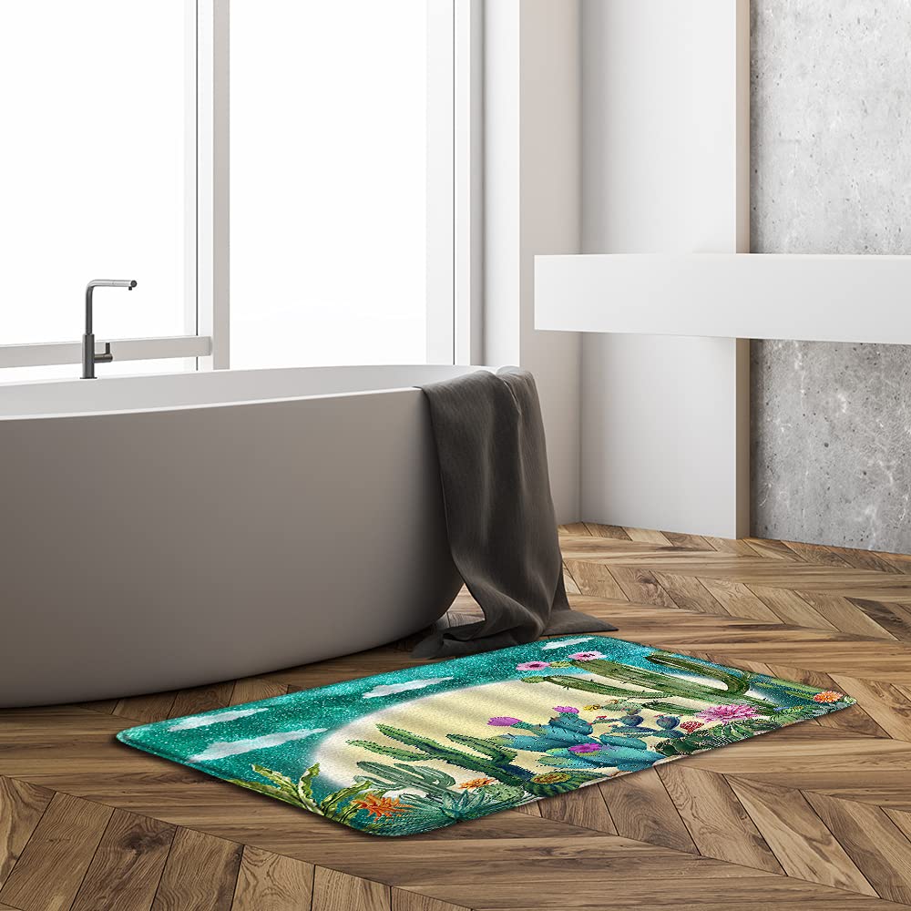 Soft Memory Foam Cactus Bath Mat - Non-Slip Tropical Flower Saguaro Blossom Bathroom Rug for Living Room & Bedroom, 16x24 Inch - Perfect for Spa-Like Bathroom Decor and Cozy Home Comfort
