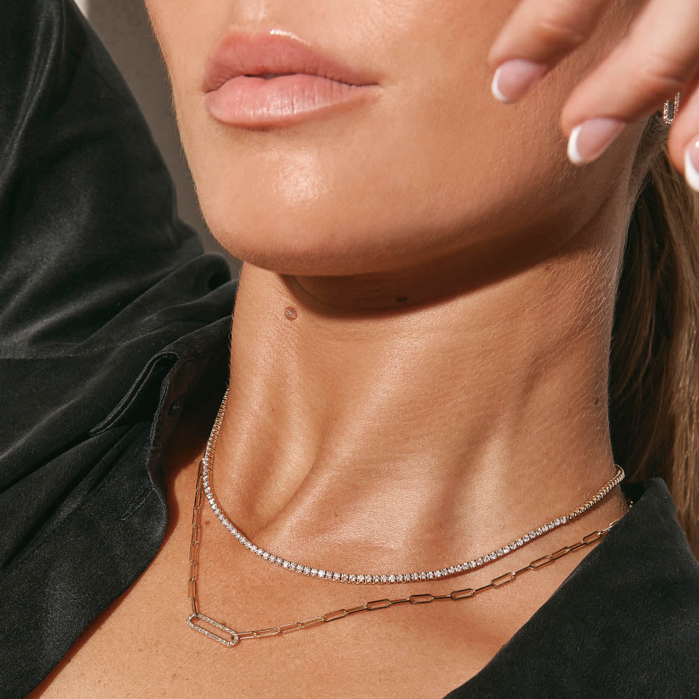 10k Gold Diamond Paperclip Chain Necklace for Women - Elegant Layering Piece for Everyday Wear & Special Occasions