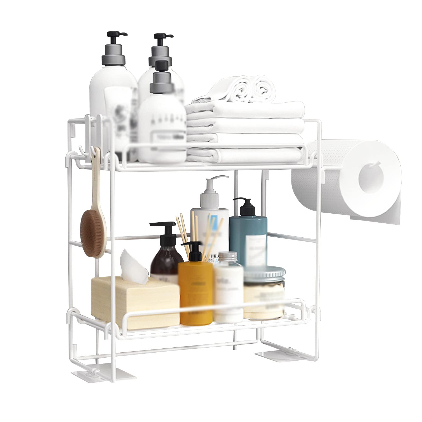 Bathroom Organizer - Over Toilet Storage Cabinet with Paper Holder | No-Drill Wall Mount Design | Space-Saving Bathroom Shelf for Toiletries & Towels | Perfect for Small Bathrooms, Apartments & Powder Rooms
