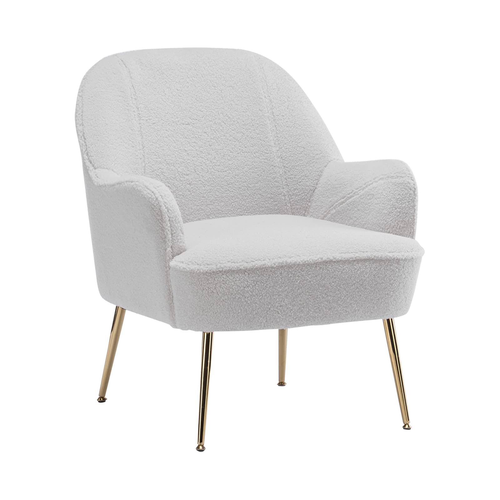 Luxury Faux Fur Accent Chair with Gold Metal Legs - Modern Upholstered Armchair for Living Room, Bedroom & Office - Soft Teddy Fabric & Thick Padding - Elegant Vanity Chair, Guest Chair & Club Chair for Relaxing & Home Decor