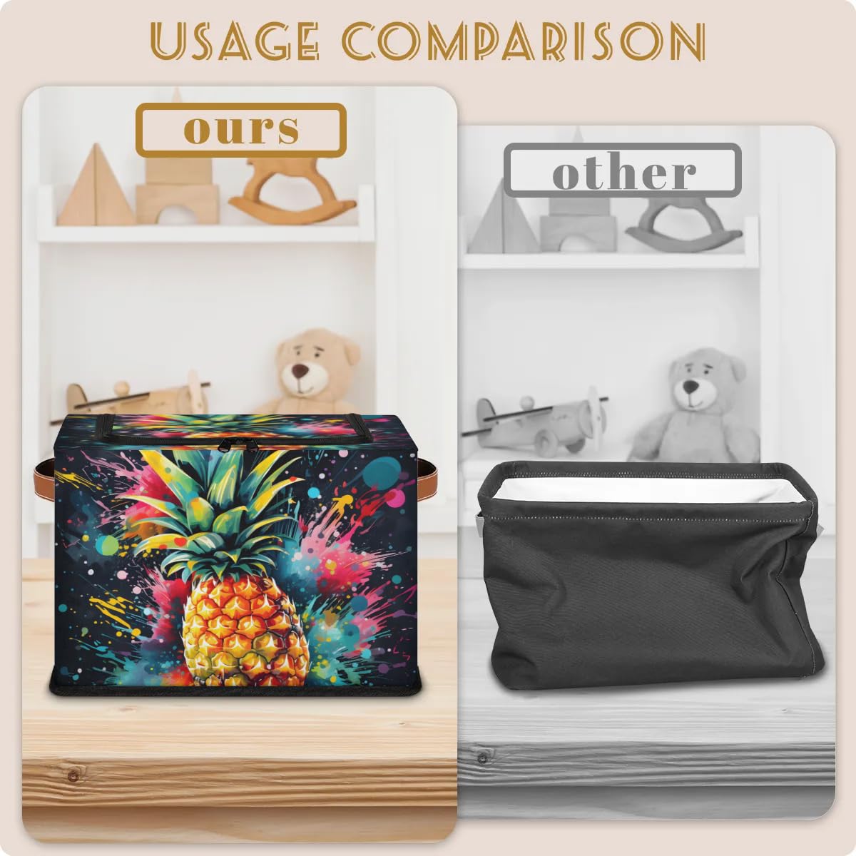 2 Pack Graffiti Pineapple Storage Bins with Zipper Lids & Sturdy Handles - Organize Clothes, Toys & Home Essentials - Perfect for Bedroom, Closet & Kids Room Organization