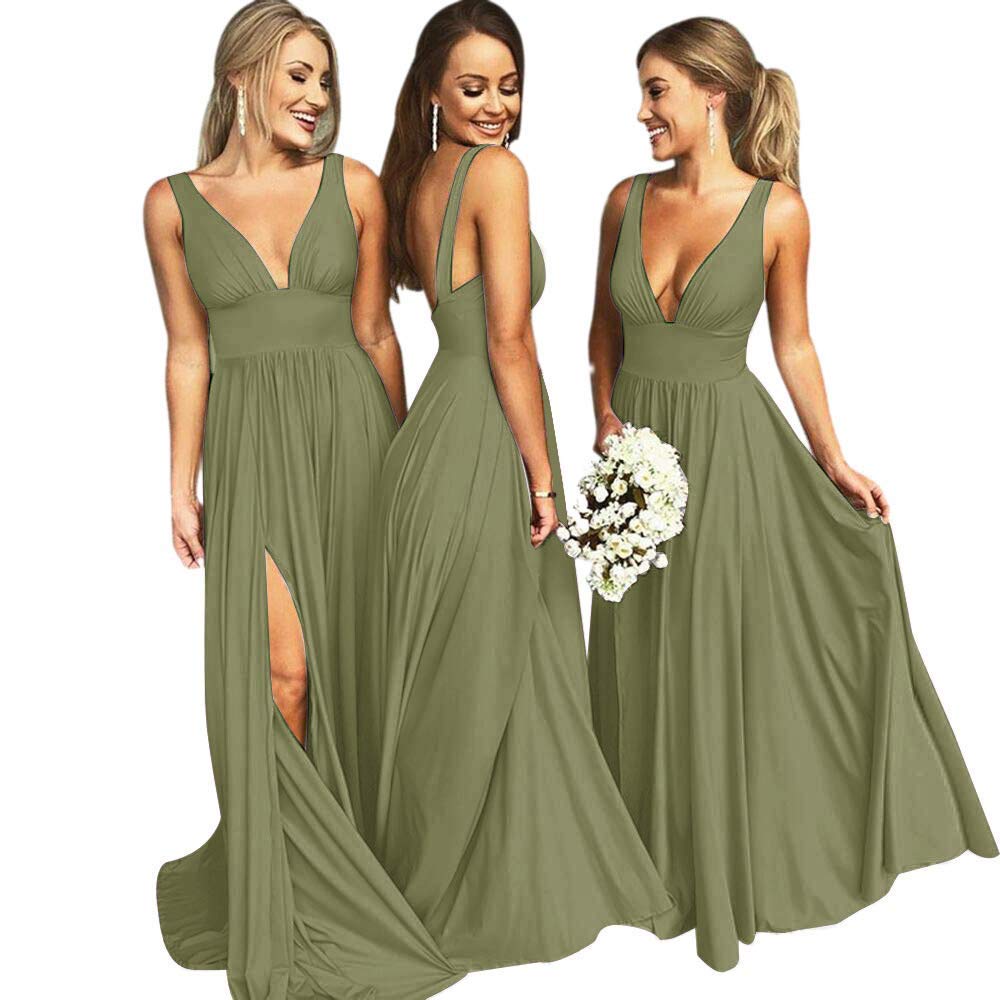 Elegant V-Neck Satin Bridesmaid Dresses - Long A-Line Formal Gowns for Weddings, Prom & Special Occasions | Perfect for Wedding Parties, Evening Galas & Formal Events