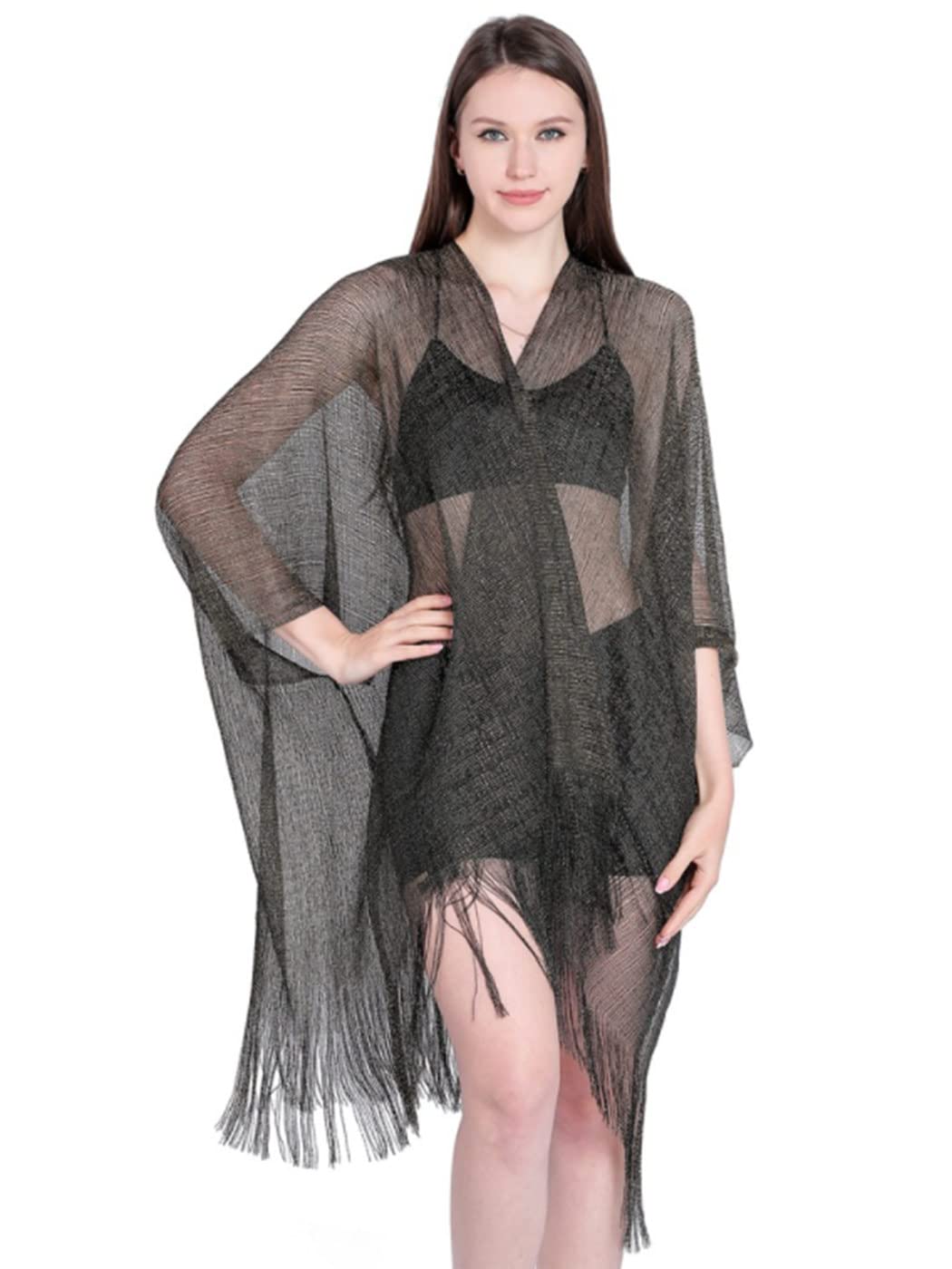 Elegant HEREAD Women's Shawls & Wraps - Sparkling Fringe Cape Cardigan Cover Up for Evening Dresses, Parties, Weddings & Bridal Events | Metallic Evening Wear Accessory for Special Occasions
