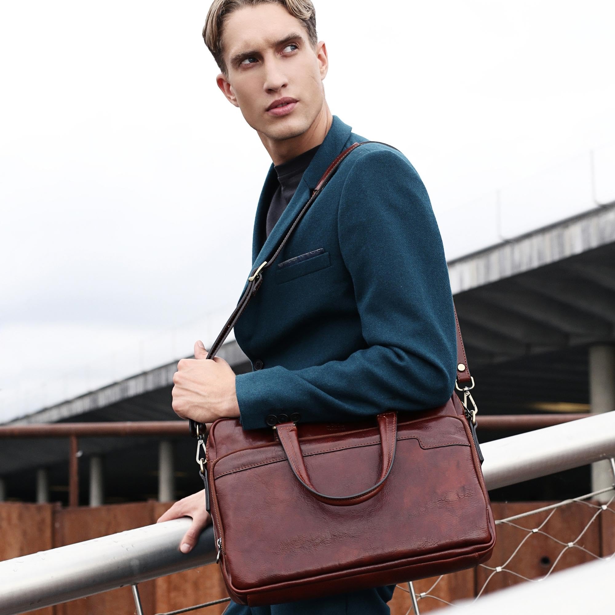 Premium Italian Handmade Leather Briefcase - Durable Time-Resistant Laptop Bag for Men & Women - Business Computer Bag for Office, Travel & Professional Meetings