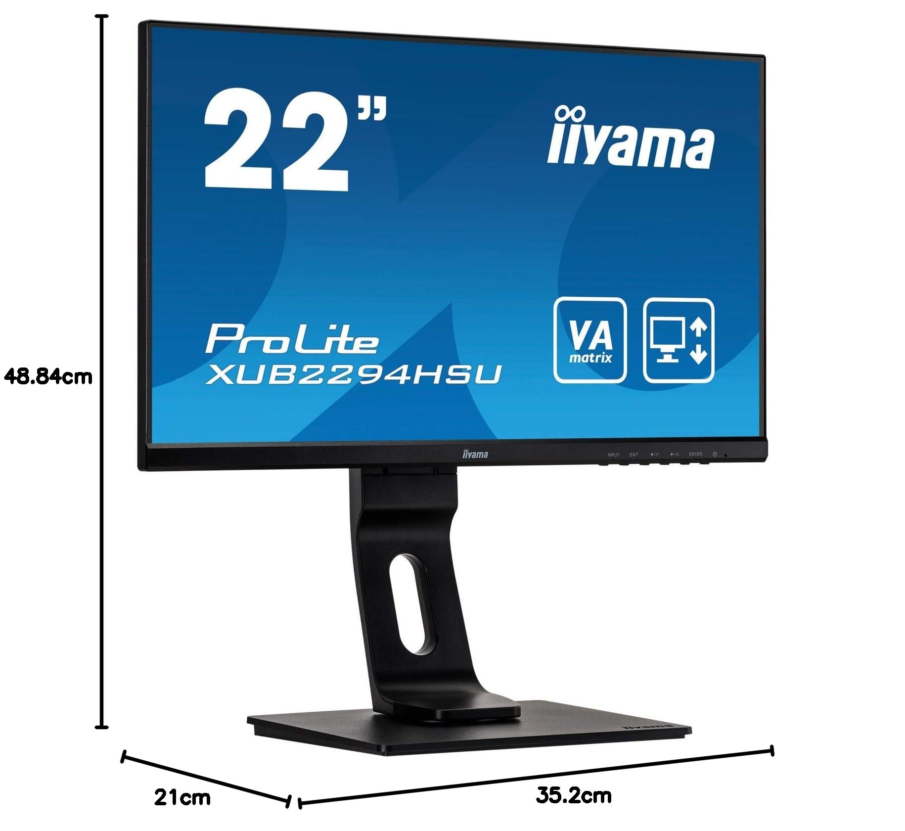 iiyama XUB2294HSU-B1 21.5 Inch Full HD VA LCD Monitor - Slim Bezel, 4ms Response, 250 cd/m² Brightness, HDMI/DisplayPort/VGA, USB Hub, Built-in Speakers, Height Adjustable Stand - Perfect for Home Office, Gaming, and Business Presentations