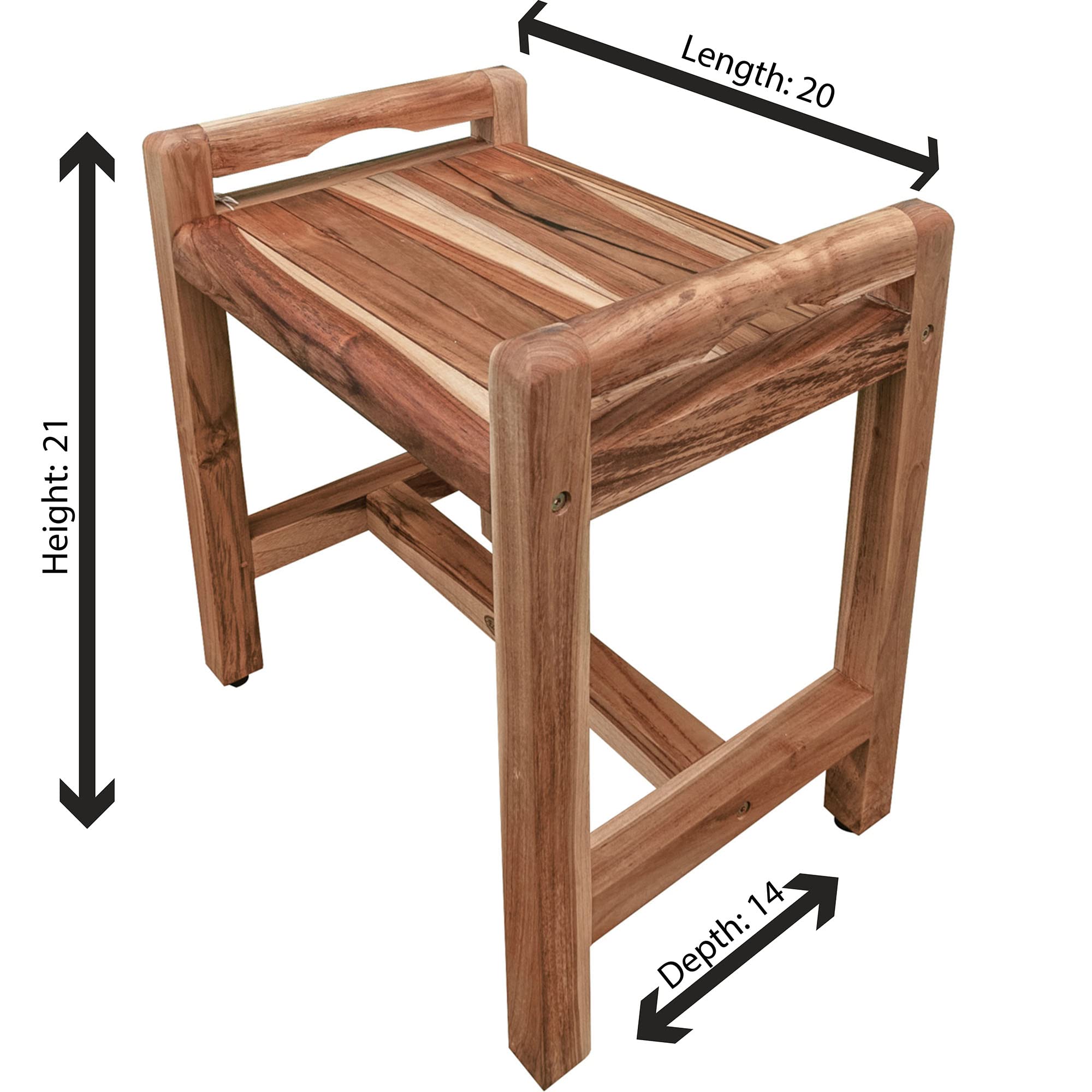 EcoDecors Eleganto 20 Inch Waterproof Teak Wood Shower Bench - Non-Slip Bath Stool Seat with Storage for Bathroom Safety & Organization - Perfect for Elderly, Spa, and Small Space Showers