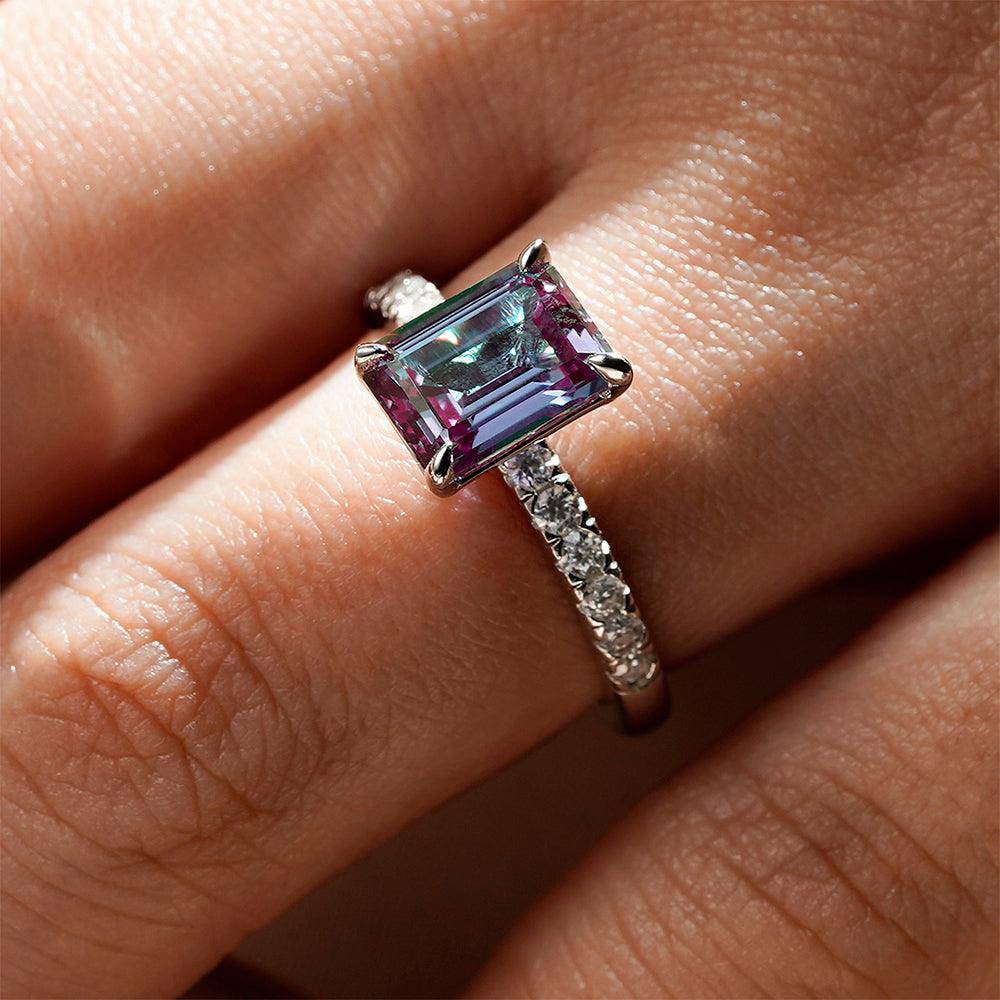 2 CT. Four Prong Emerald Cut Alexandrite Engagement Ring - Vintage Style Wedding Band for Women, Perfect for Proposals, Anniversaries & Special Occasions