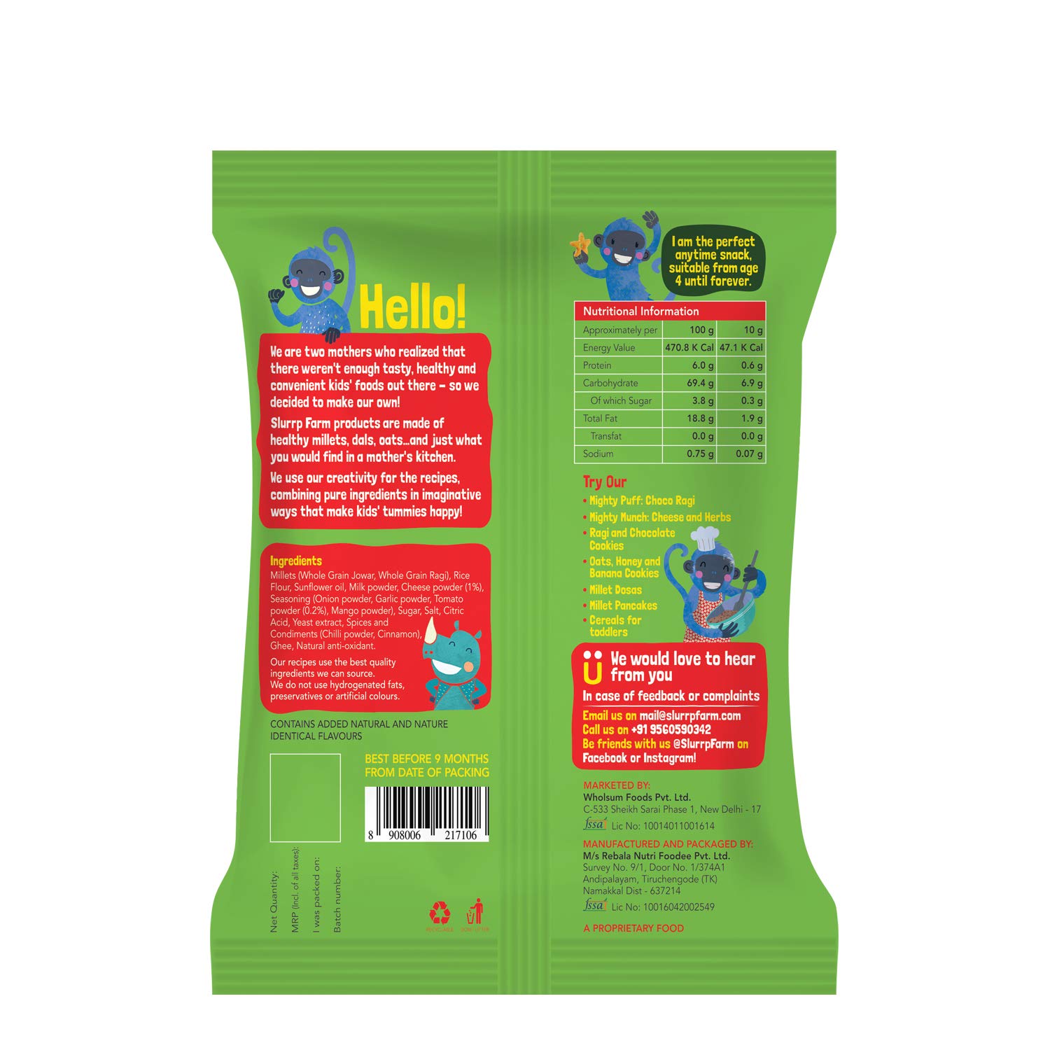 Slurrp Farm Mighty Jowar Puffs - Healthy Snacks for Kids | 6 Flavors: Khatta Meetha, Mild Masala, Cheddar Cheese, Tangy Tomato, Choco Ragi, Cheese & Herbs | Baked Not Fried, No Maida | Perfect for School Lunch, Travel & On-the-Go Snacking | 6 x 20g Packs