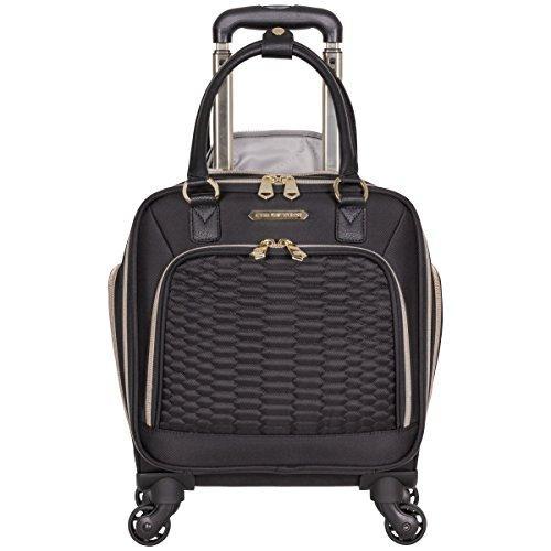 Aimee Kestenberg Women's Black Polyester Twill Double Pocket Quilted Python Print 4-Wheel Underseat Carry-On Luggage - Perfect for Air Travel, Business Trips & Weekend Getaways