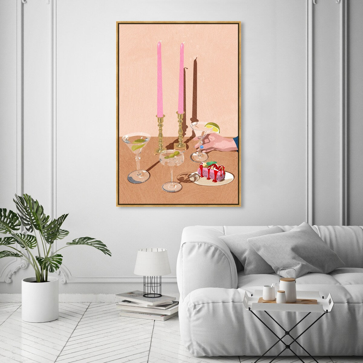 Elegant Pink Framed Canvas Wall Art Print - Modern Dessert & Drink Theme for Dining Room Decor | Perfect for Kitchen, Living Room, and Home Decoration