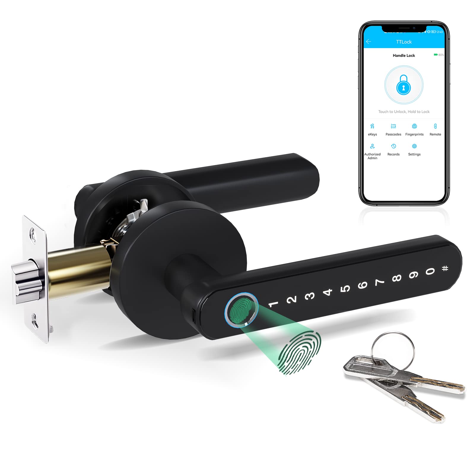 Smart Fingerprint Door Lock with APP Control - 3-in-1 Keyless Entry Door Knob with Keypad & Handle for Home, Office & Bedroom | Secure & Convenient Digital Lock for Modern Living Spaces