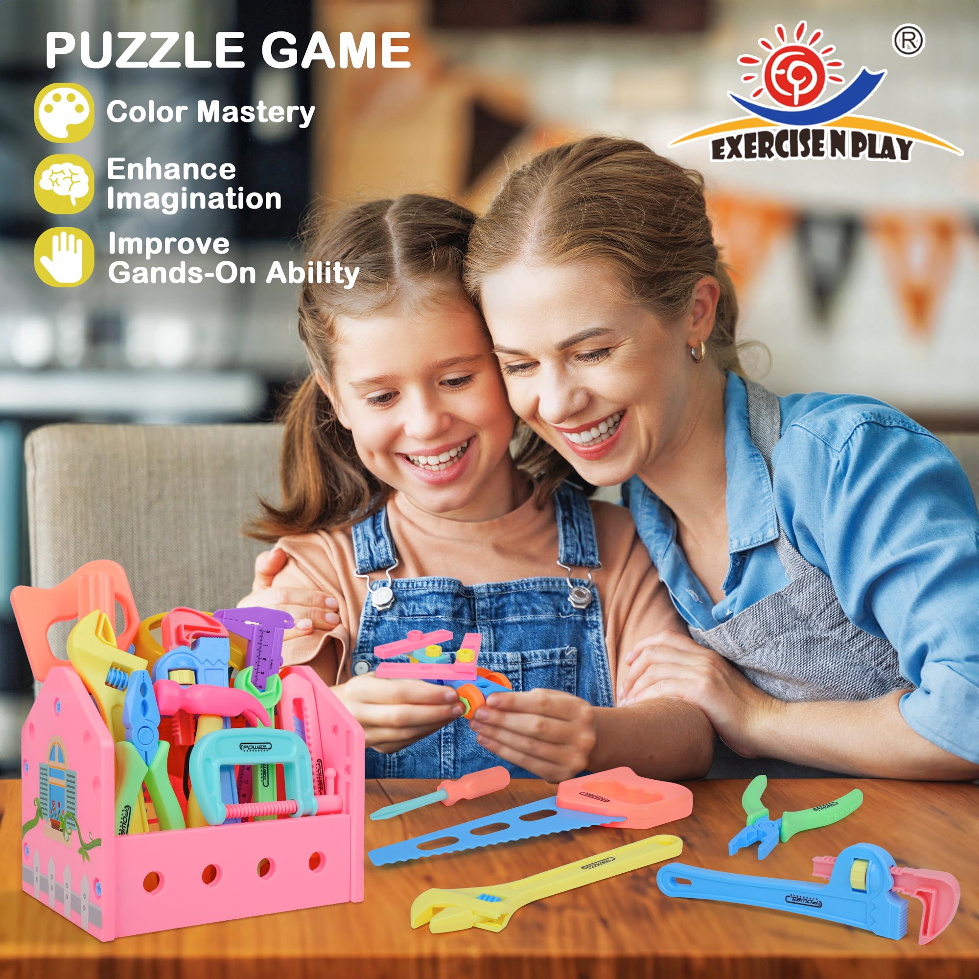 STEM Building Toys for Girls Ages 3-7 - Pink Construction Playset with Electric Drill, Tool Box & Safety Goggles - Educational Learning Toys for Toddlers - Perfect for Pretend Play, Birthday Gifts & Preschool STEM Activities
