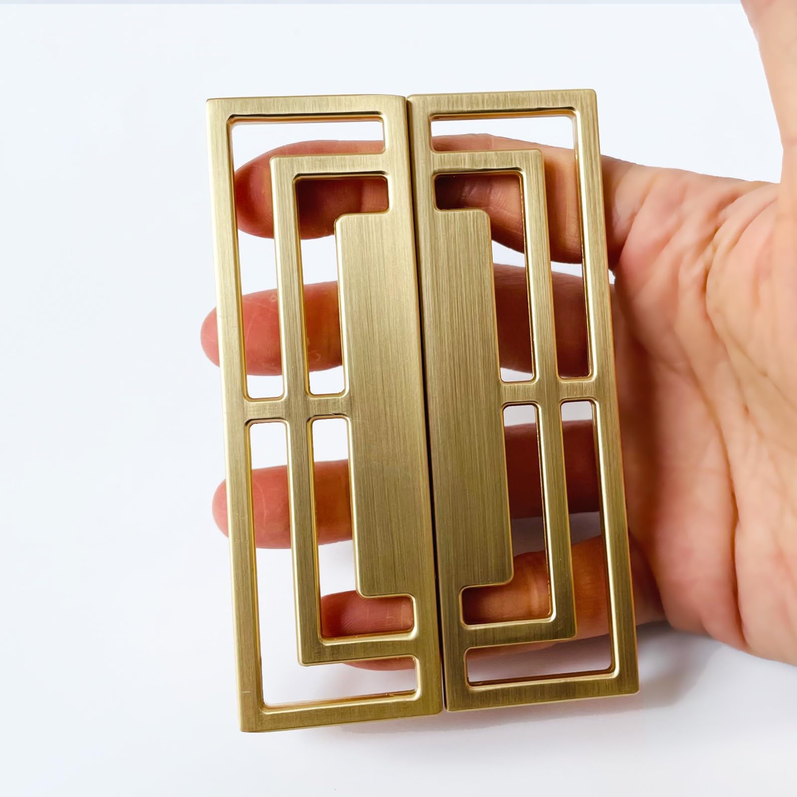 6Pcs Gold Brushed Drawer Handles Pulls - Modern Chinese Auspicious Pattern Cabinet Knobs, 32mm Double Hole Golden Copper Handles for Closet, TV Stand, Dresser & Furniture Hardware (Home Decor Upgrade)