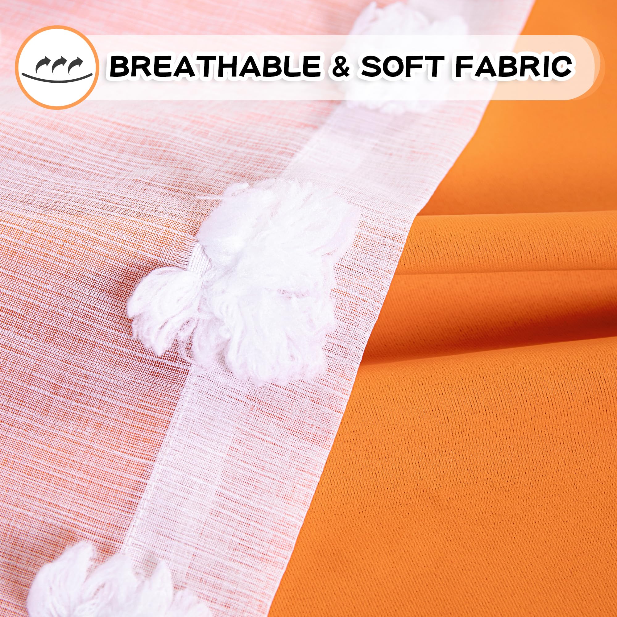 MYSKY HOME Orange Sheer Curtains 95 Inches Long - Grommet Top Blackout Window Panels 52