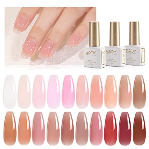 GAOY 23 Pcs Jelly Gel Nail Polish Kit - Nude, Clear & Pink Colors with Glossy & Matte Top Coat, Base Coat for DIY Nail Art | Professional Salon-Quality Manicure & Pedicure at Home | Perfect for Parties, Weddings & Everyday Wear