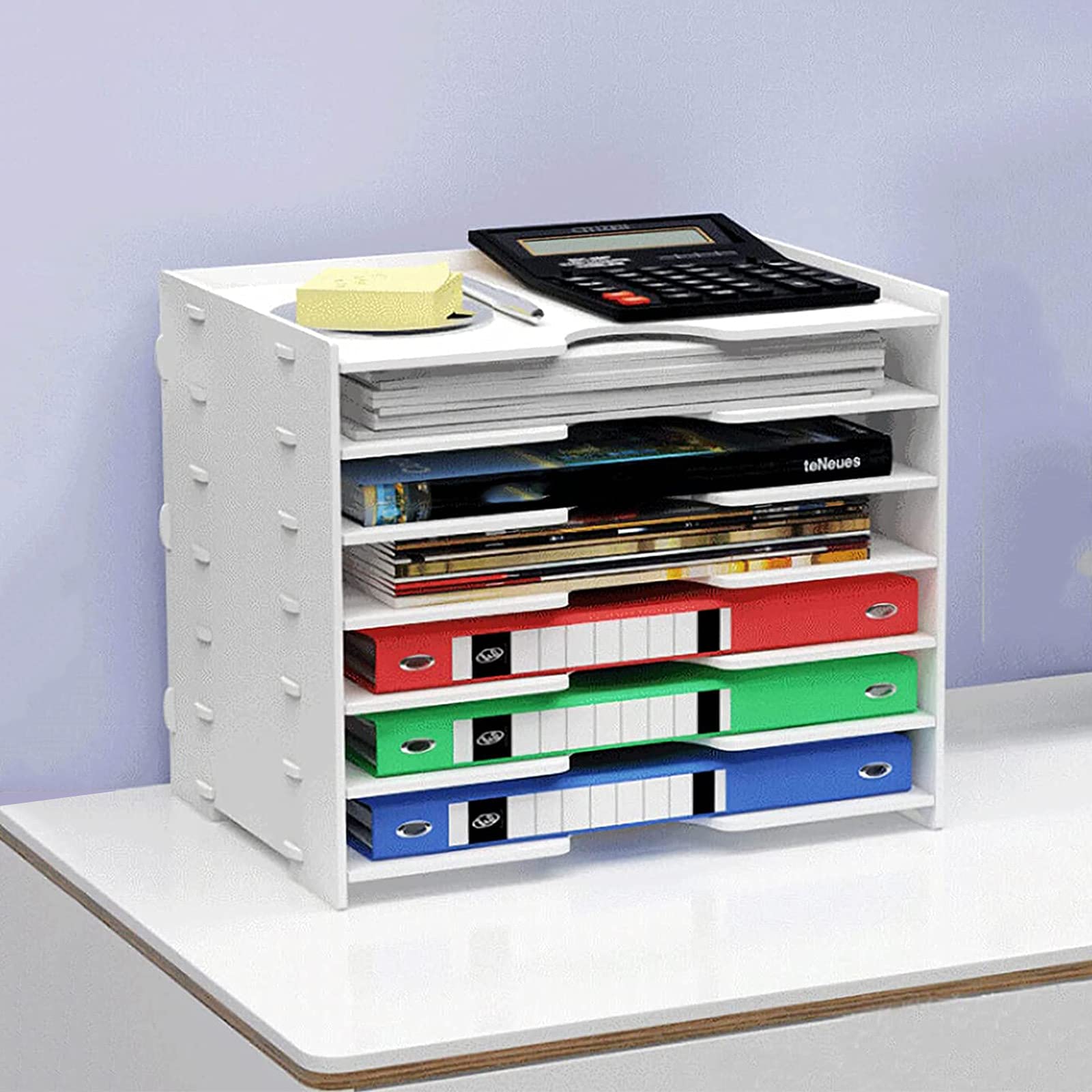 BKWJ 6 Tier Paper Tray Desktop Organizer - Stackable Letter Tray & File Storage Shelf for Office & Home - Easy Assembly Paper Organizer - Perfect for Mail Sorting, Document Filing & Workspace Organization