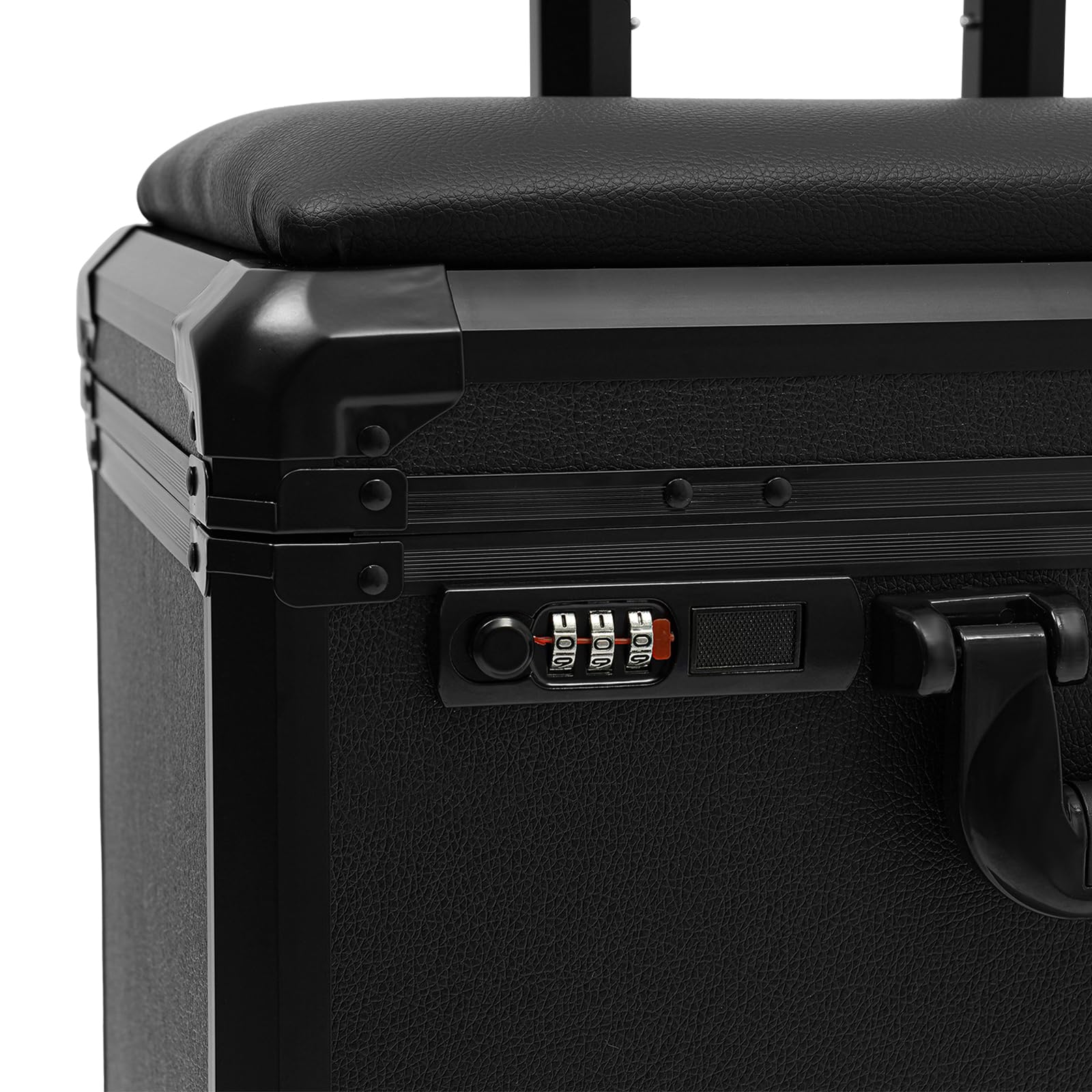 Professional Rolling Makeup Case with Tattoo Armrest Stand - 4 Universal Wheels & Combination Lock - Portable Cosmetic Organizer for Makeup Artists (Metal Panel) | Ideal for Salon, Tattoo Studio & Mobile Beauty Services