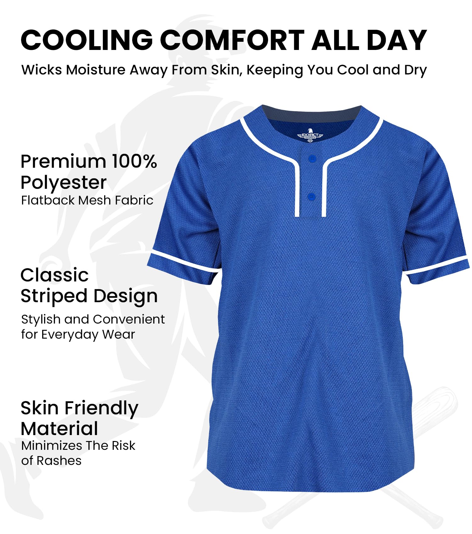 Exxact Sports Blank Baseball Jersey for Men & Women - 2-Button Plain Baseball Uniform for Softball & Baseball Players - Perfect for Team Sports, Practice, and Casual Wear