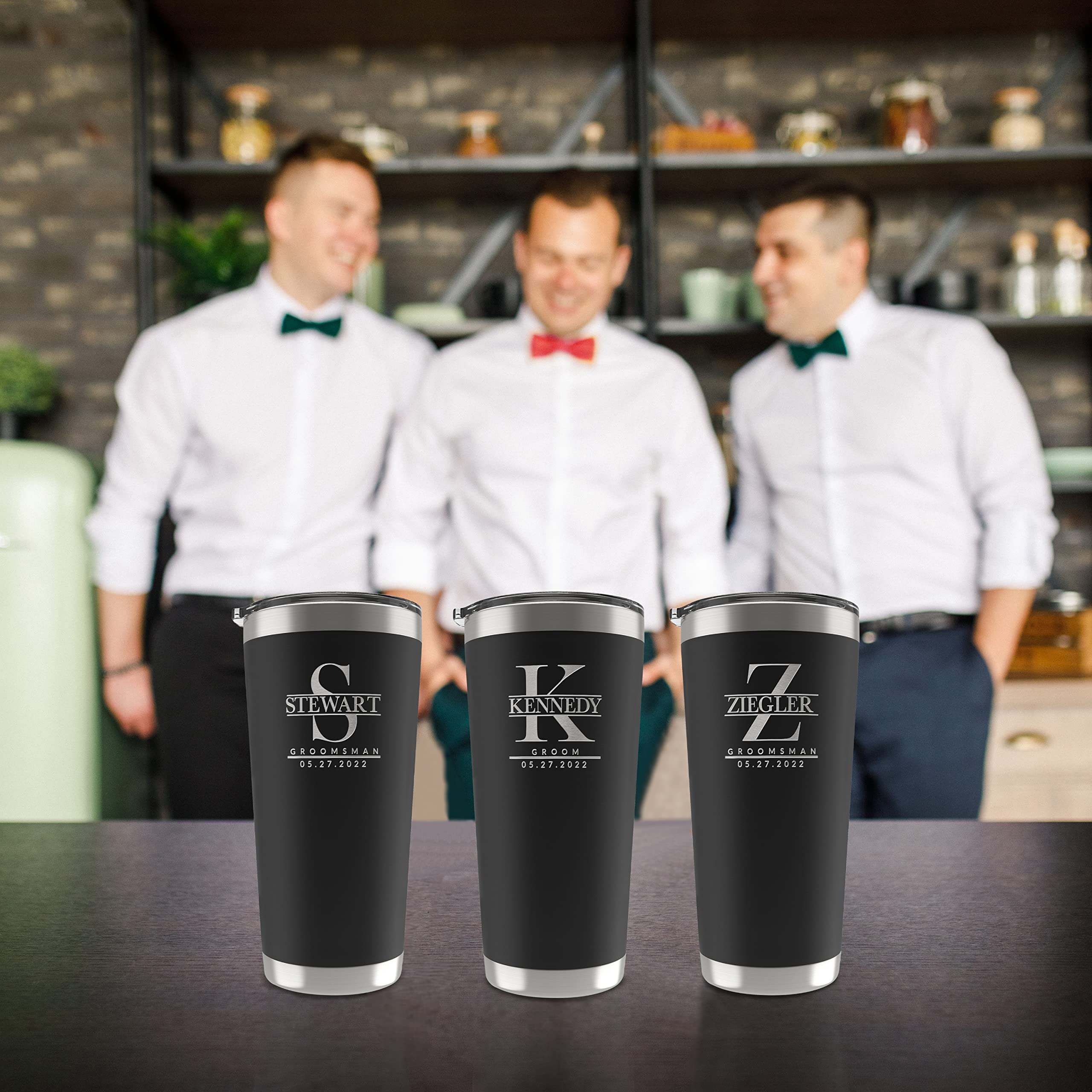 Personalized Groomsmen Gifts Set of 6 - 20oz/30oz Engraved Stainless Steel Tumblers with Custom Names & Titles - Double Wall Insulated - 3 Color Options - Perfect for Weddings, Bachelor Parties & Proposal Gifts (UNITED CRAFT SUPPLIES D6)