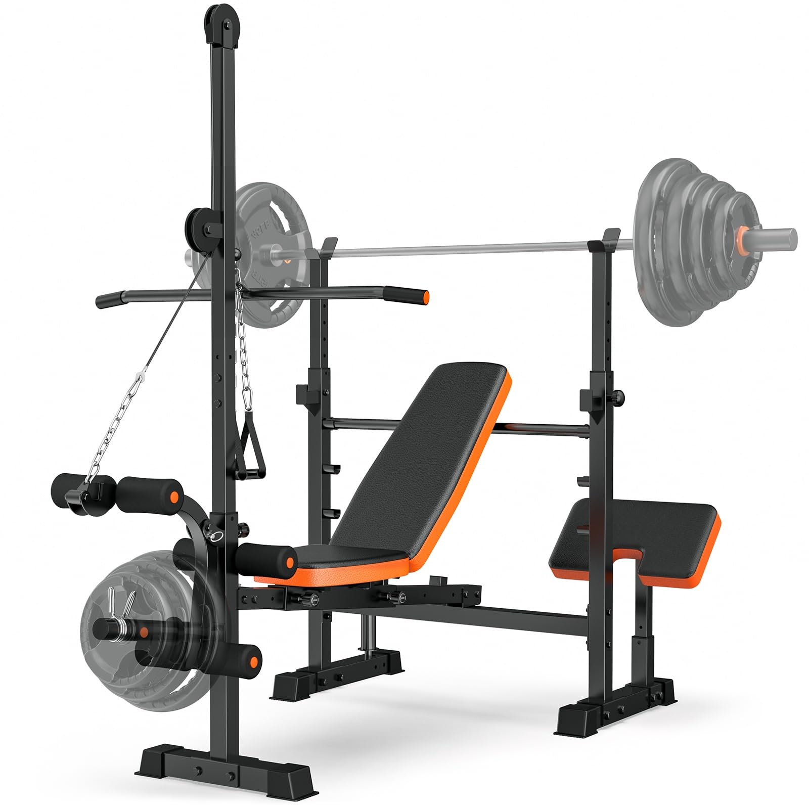 XDDIAS 880LBS Adjustable Weight Bench Press Set with Leg Extension & Preacher Curl - 8-in-1 Multi-Function Home Gym Equipment with LAT Pulldown System for Full Body Workout - Perfect for Strength Training, Muscle Building & Home Fitness