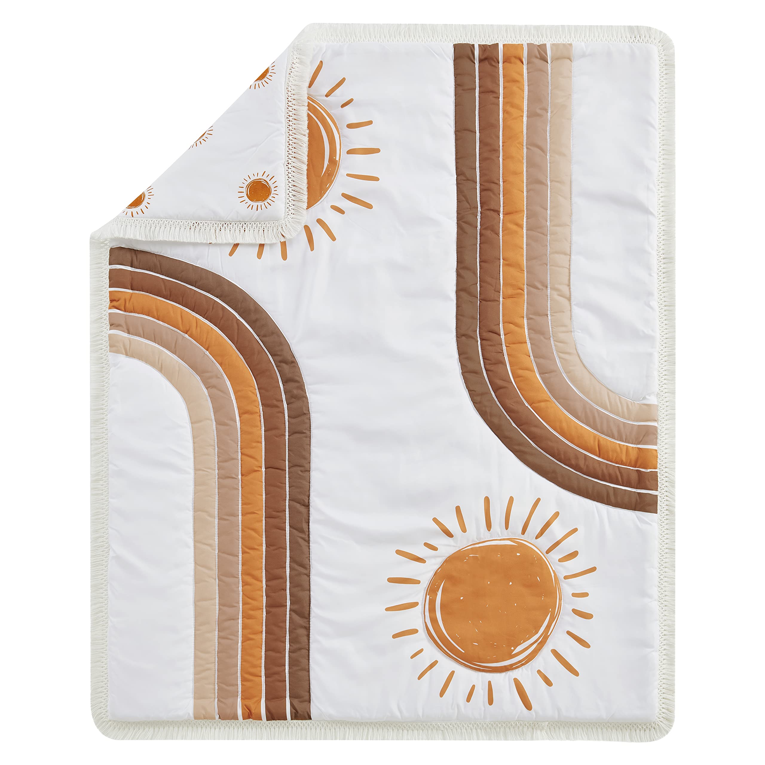 Sweet Jojo Designs Rainbow Vintage Boho Sun Nursery Crib Bedding Set - Gender Neutral Baby Boy & Girl Bedding in Pumpkin, Rust Orange, Taupe Brown & White - Perfect for Bohemian, Desert & Nature Themed Nurseries