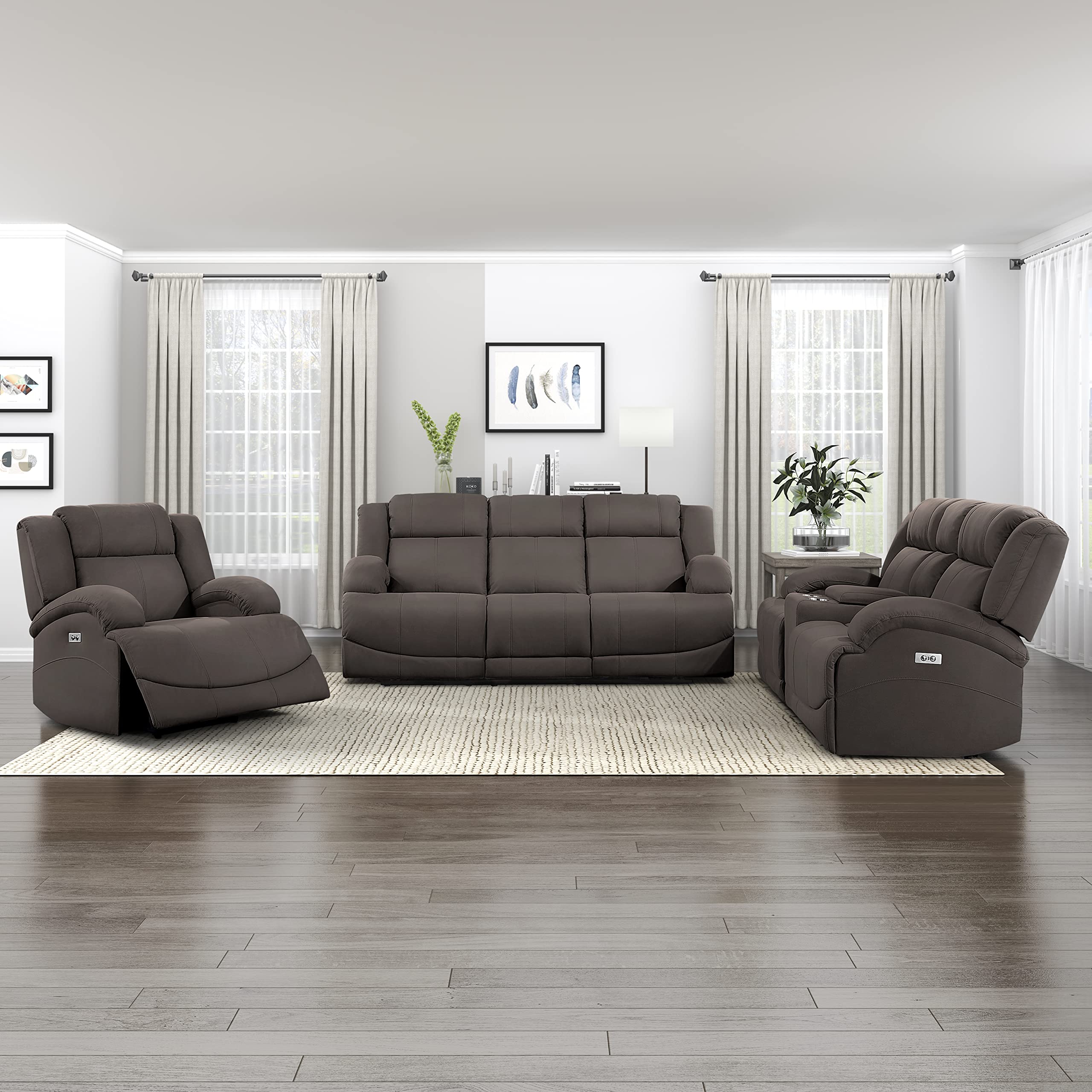Lexicon Landwood Power Double Reclining Loveseat - Chocolate Brown Faux Leather - Comfortable Living Room Furniture for Small Spaces, Perfect for Movie Nights and Relaxing