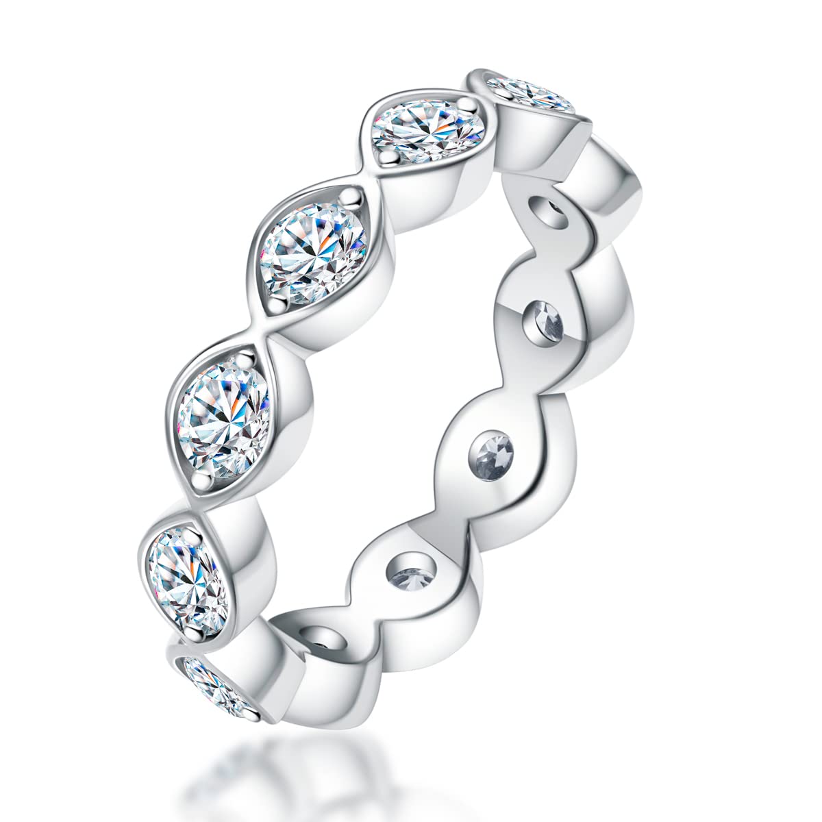 AnuClub D Color Moissanite Eternity Wedding Band Ring - 925 Sterling Silver Women's Engagement Ring with Certification - Perfect for Weddings, Anniversaries & Special Occasions