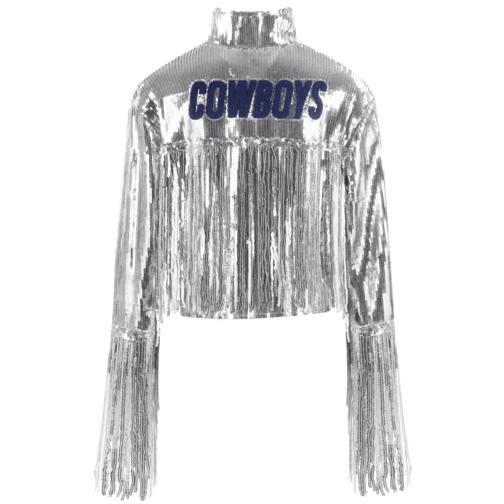 Dallas Cowboys Women's Sequin Fringe Jacket - Glamorous NFL Apparel for Game Day, Parties & Night Out