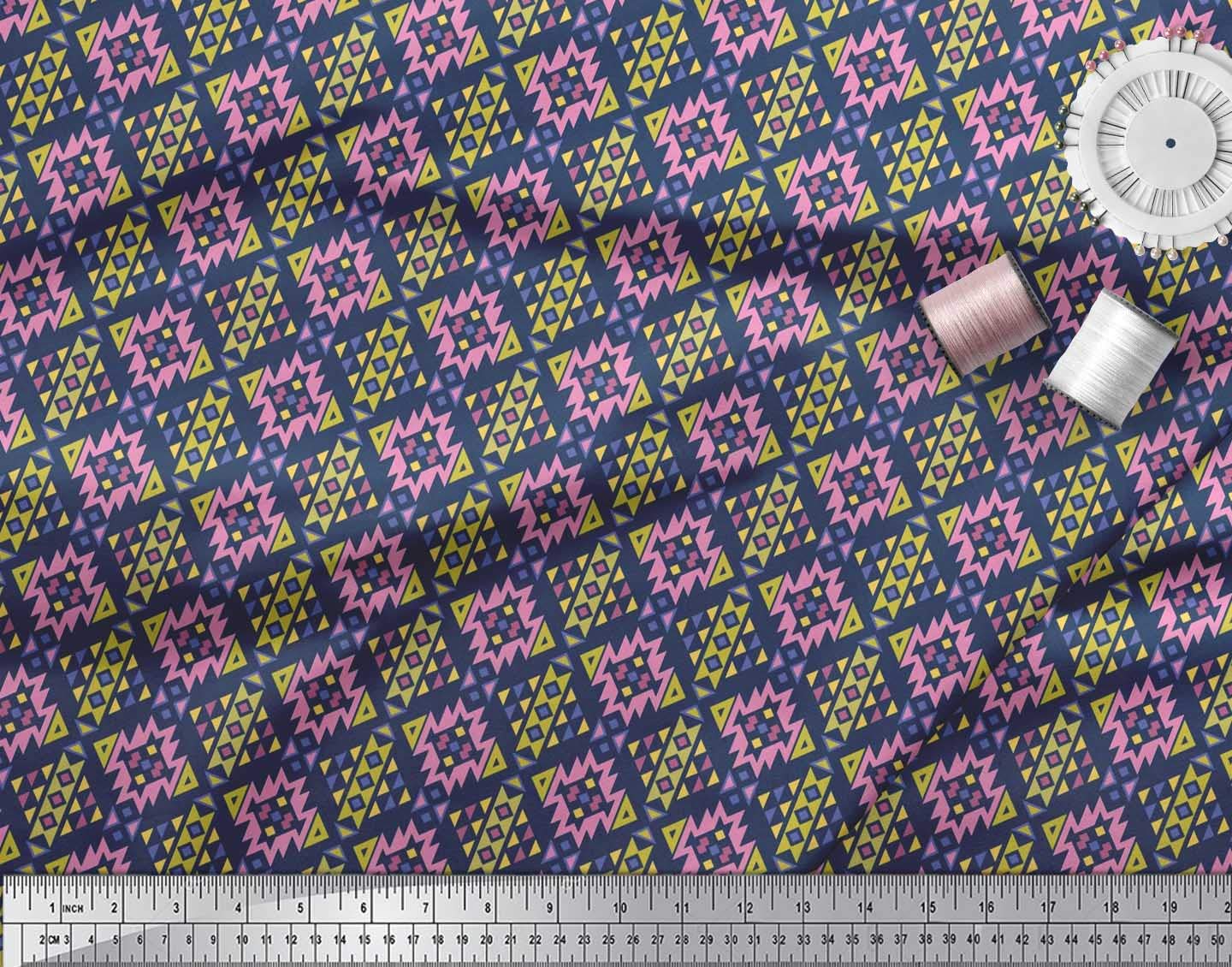 Soimoi Moss Georgette Brown Fabric by The Yard - 42 Inch Wide Aztec Geometric Printed Material for Dresses, Curtains & Home Decor | Tribal Contemporary Fashion Fabric for DIY Sewing Projects