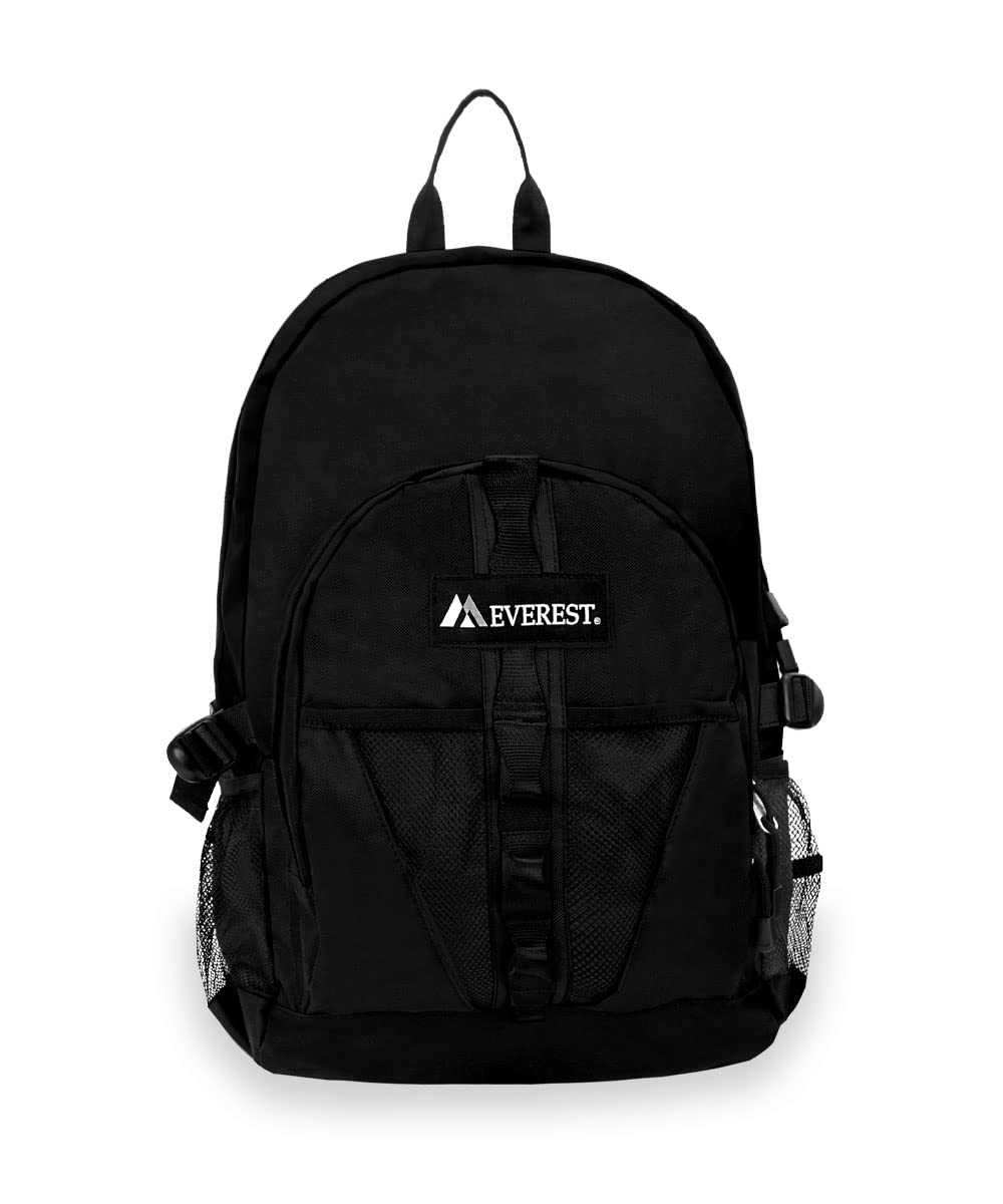 Everest Travel Backpack with Dual Mesh Pockets - Lightweight Carry-On Backpack for Men & Women - Perfect for Airplane, Hiking, Gym & Business Travel (Black, One Size)
