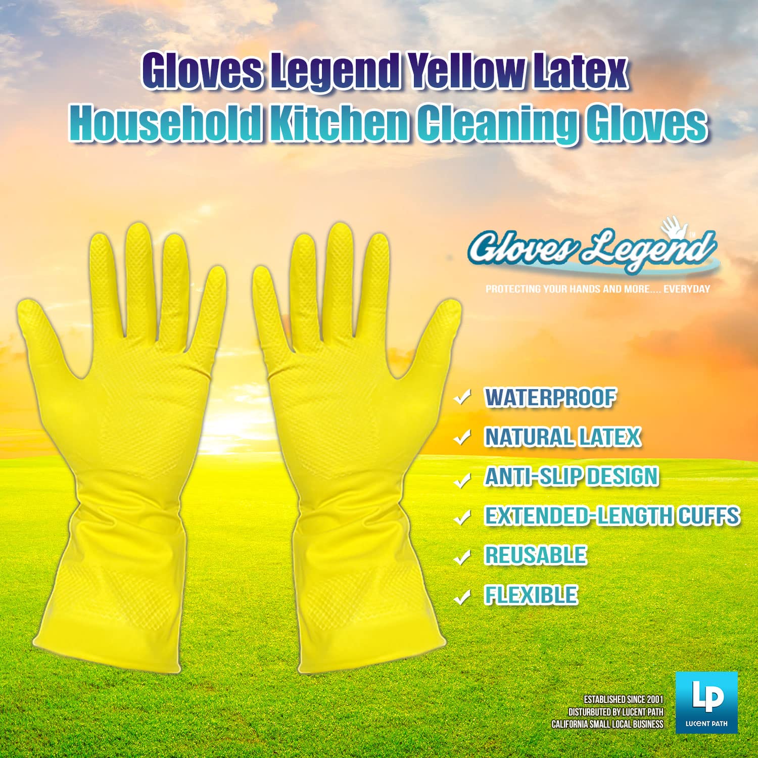 Large Yellow Reusable Kitchen Cleaning Gloves - Durable Dishwashing Gloves for Household Chores, Washing Dishes & Heavy Duty Cleaning
