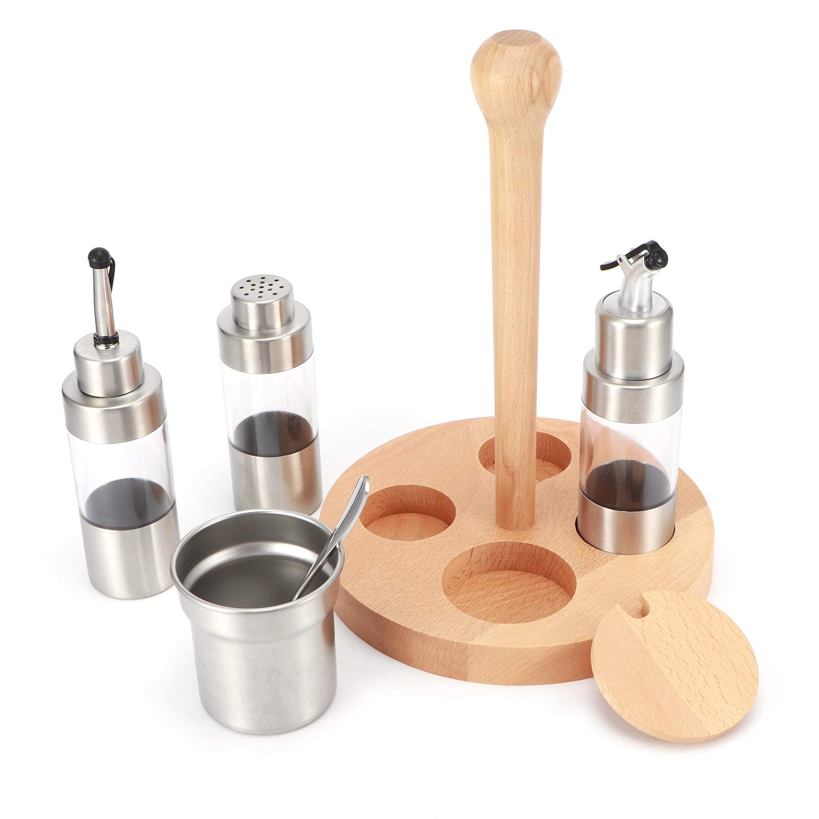 Transparent Beech Wood Bottle Rack - Rustproof Kitchen Spice Organizer with Round Wooden Frame | Durable for Home & Restaurant Use | Perfect for Countertop Storage & Seasoning Bottle Organization