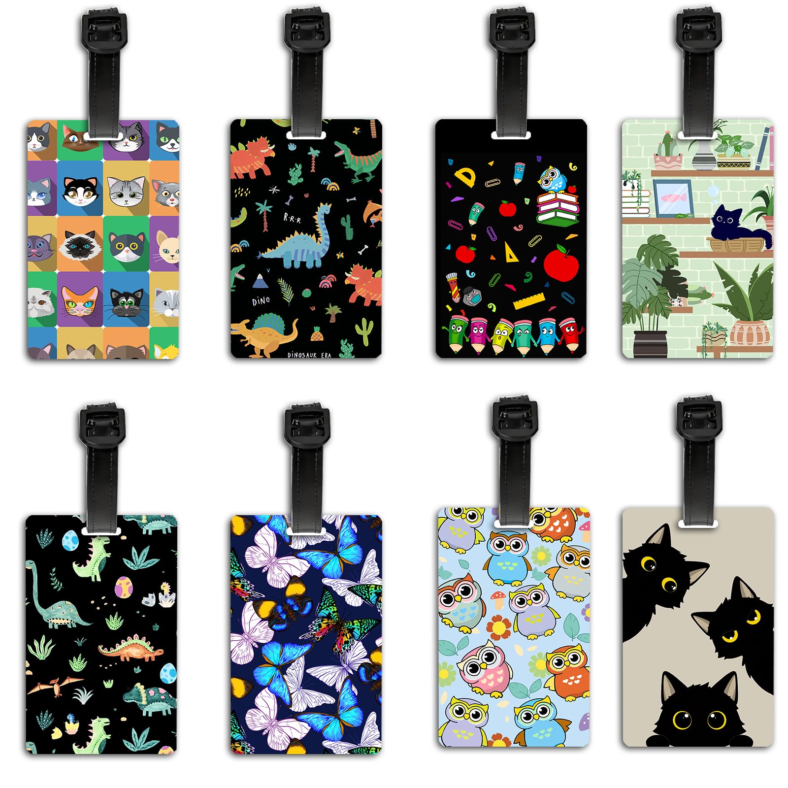 8Pcs Cute Animal Pattern PVC Luggage Tags - Unique Suitcase ID Tags for Travel Bags, Backpacks & Handbags | Durable Name Tags for Men, Women & School Use | Perfect for Airports, Camping & Business Trips