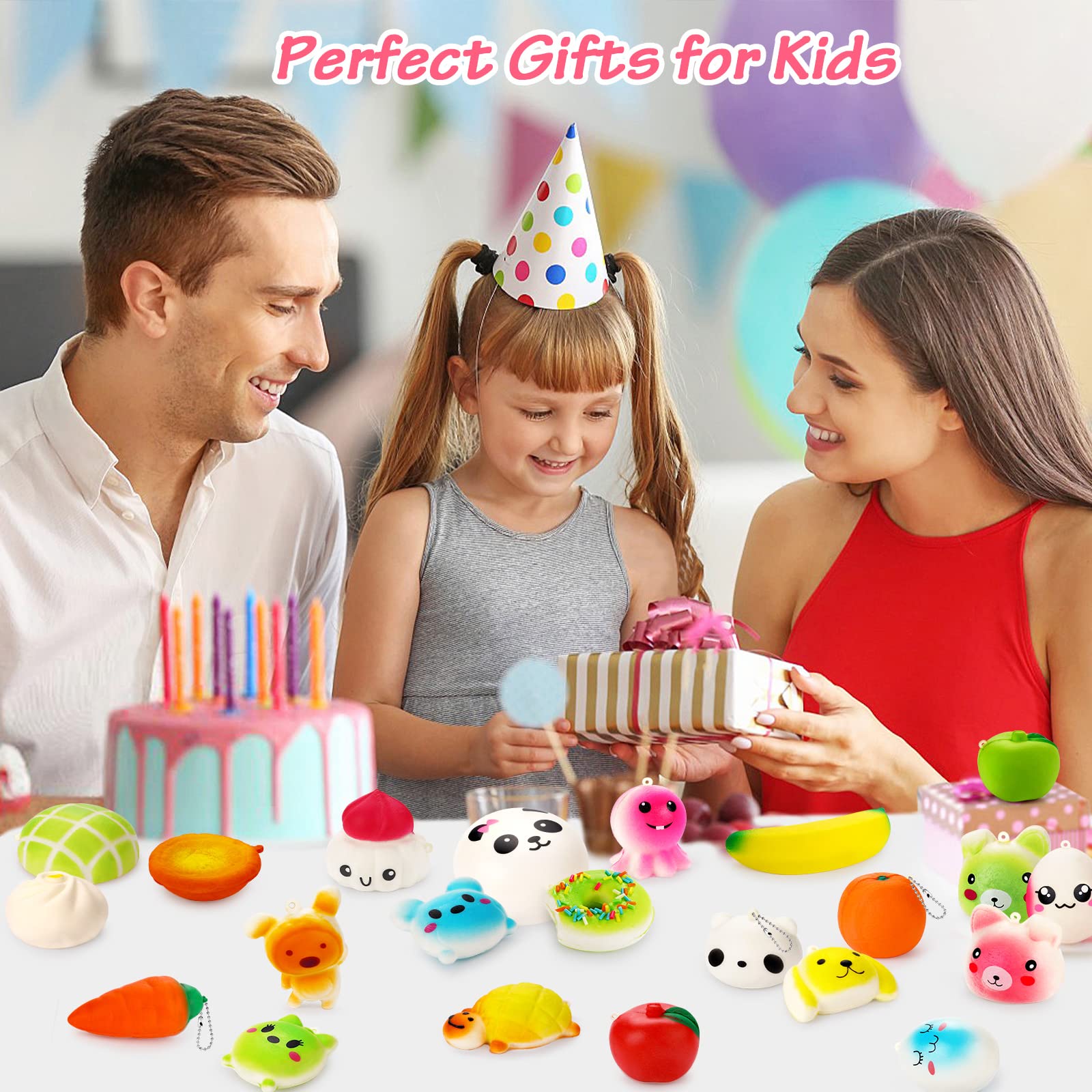 BUDI Upgraded 30Pcs Kawaii Squishies - Super Slow Rising Squeeze Fidget Toys for Stress Relief, Random Cute Animal Phone Straps - Perfect for Adults & Kids Birthday Favors, Treasure Box Fillers, Pinata Toys, and Pretend Play Scenarios