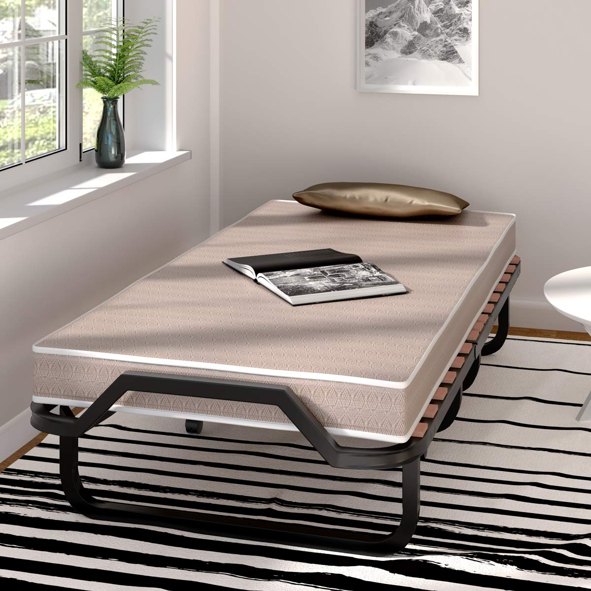 GOFLAME Foldable Rollaway Bed with Memory Foam Mattress - Portable Guest Bed for Adults & Kids, Sturdy Metal Frame - Space-Saving Sleeper for Home, Office & Travel - Made in Italy | Perfect for Spare Rooms, Sleepovers & Temporary Accommodation