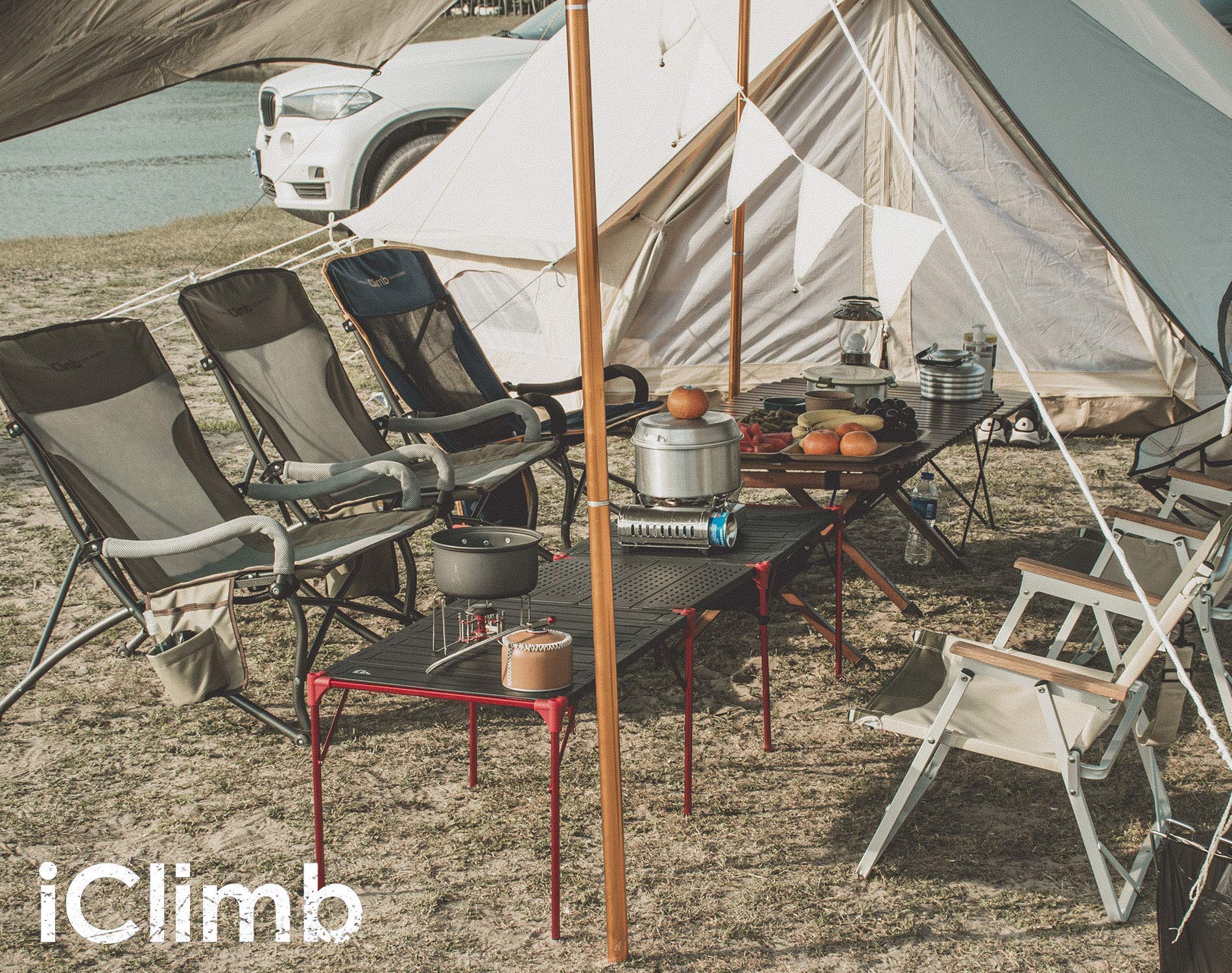 iClimb 2 Extendable Folding Table XL with 1 Pack Connecting Plates & Lantern Hanger - Ultralight Compact Portable Camping Table for Adults - Perfect for Camping, Backpacking, Beach, Concert, BBQ, Picnic & Outdoor Parties
